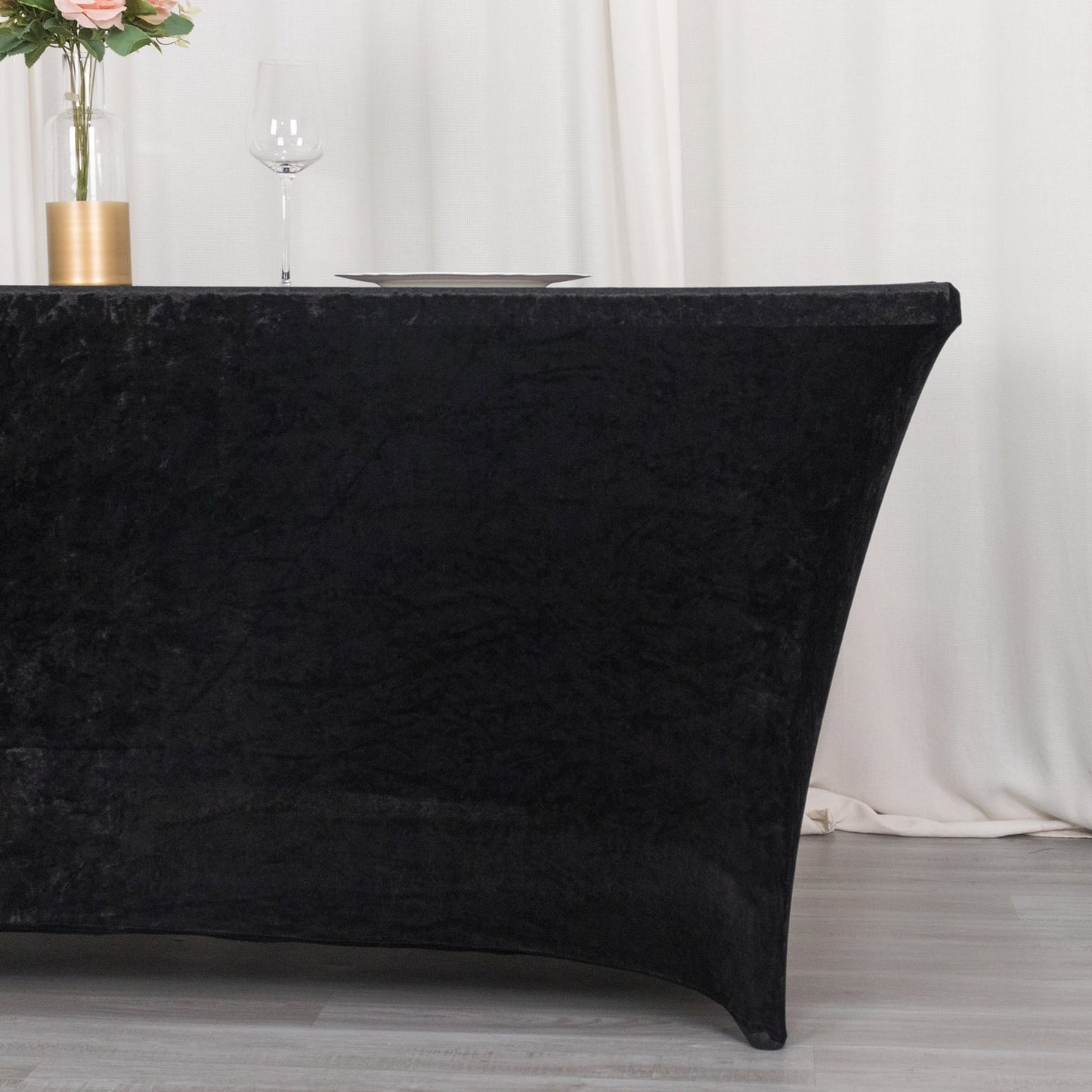 6ft Black Crushed Velvet Spandex Fitted Rectangular Table Cover