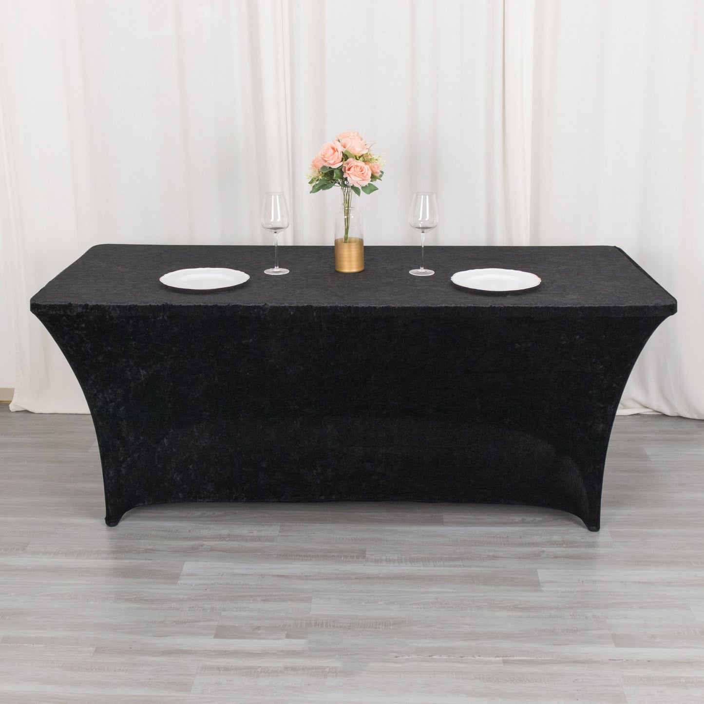 6ft Black Crushed Velvet Spandex Fitted Rectangular Table Cover