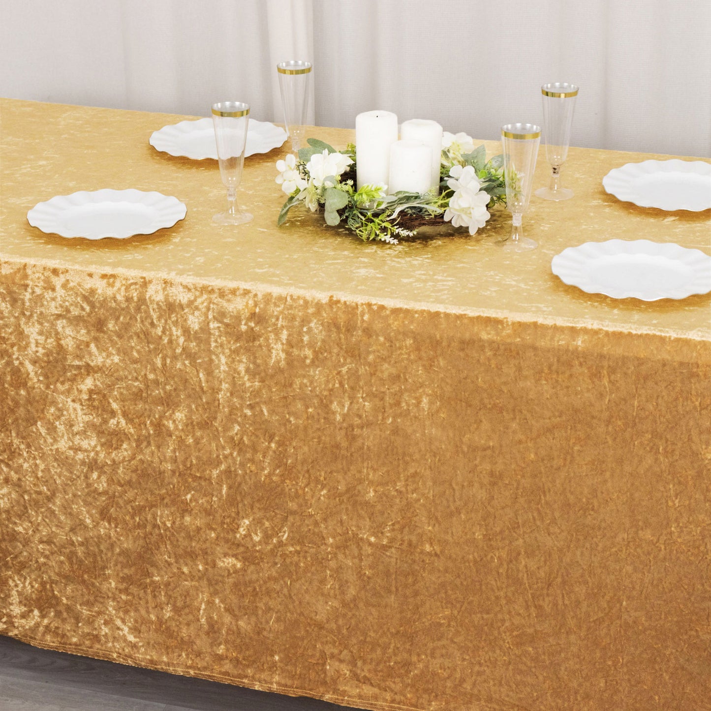 6ft Champagne Crushed Velvet Spandex Fitted Rectangular Table Cover