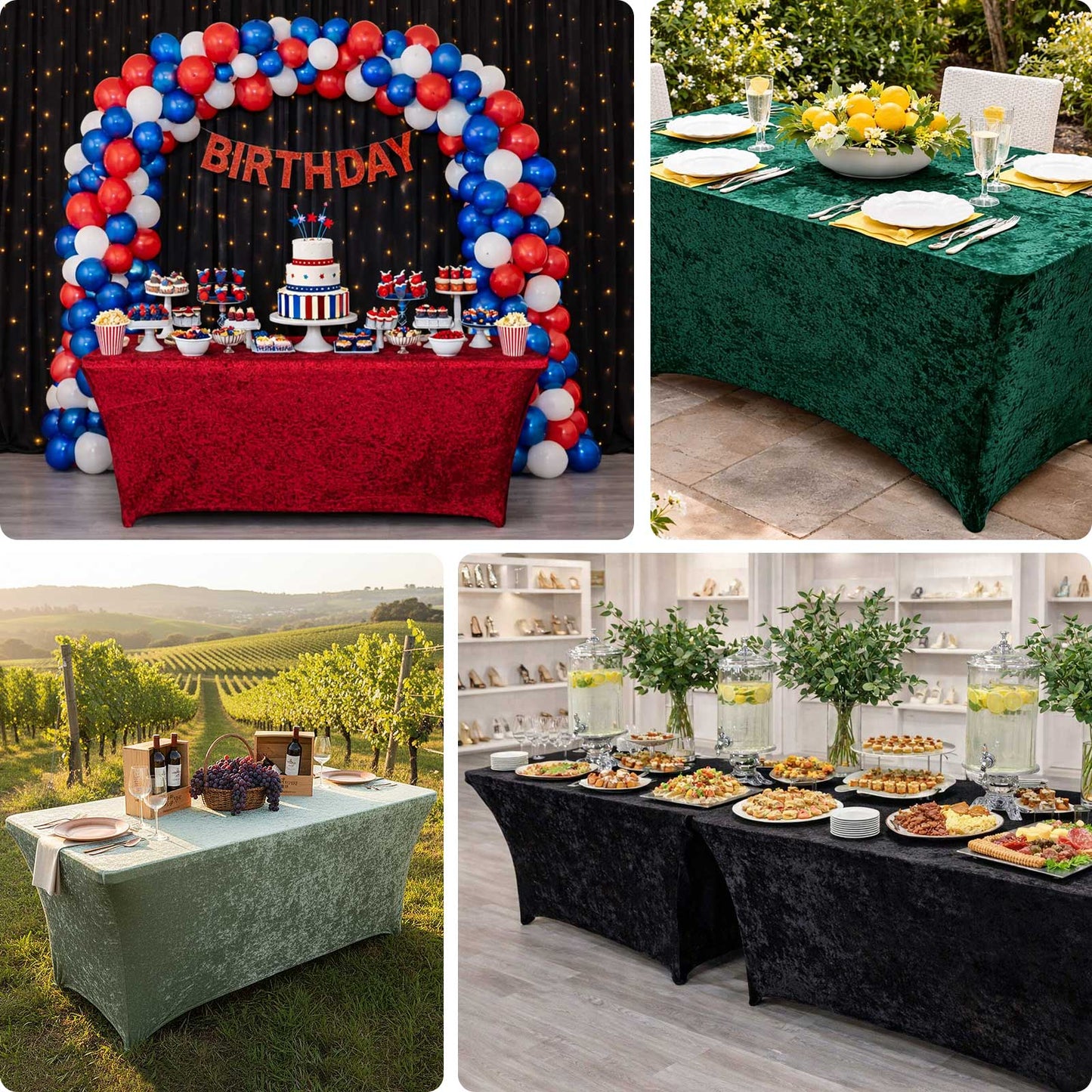 6ft Crushed Velvet Spandex Fitted Rectangular Table Cover