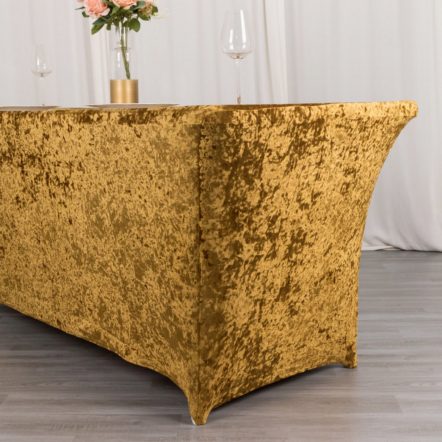 6ft Gold Crushed Velvet Spandex Fitted Rectangular Table Cover