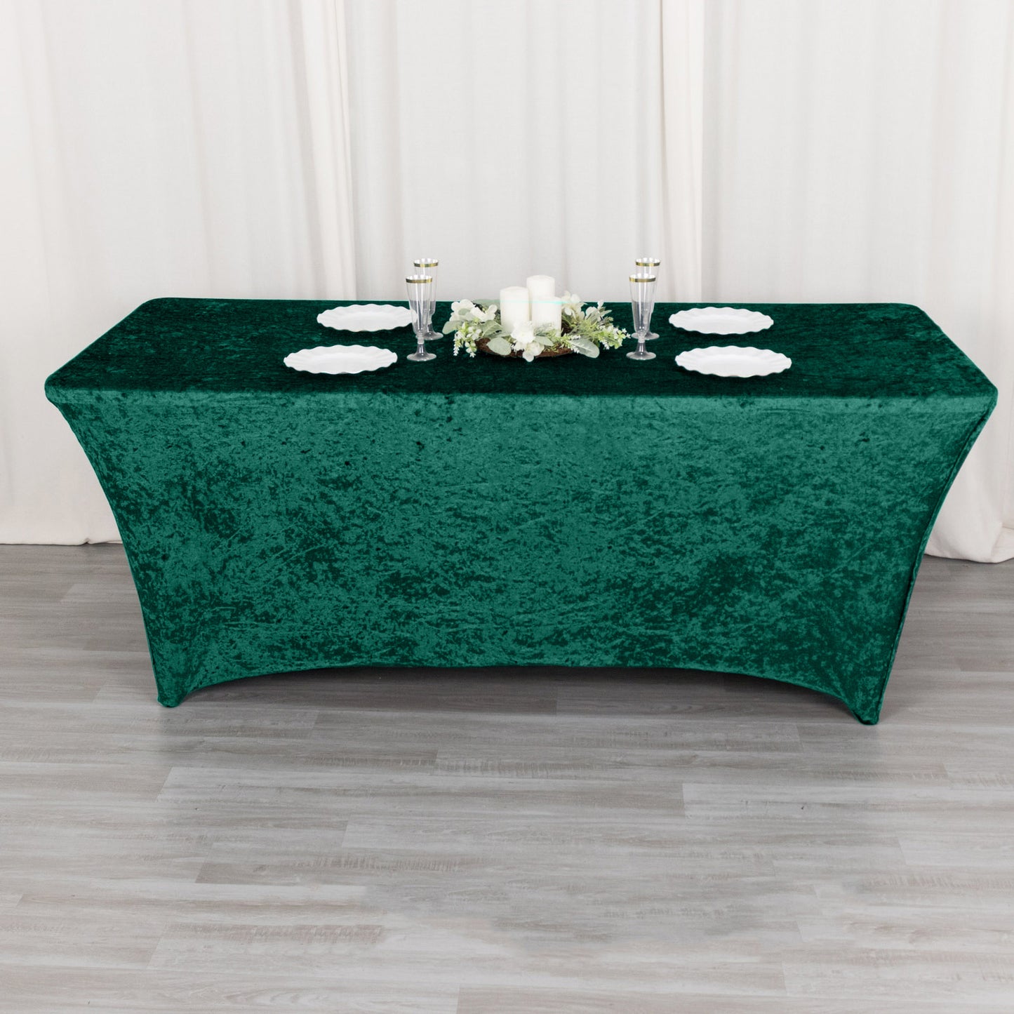 6ft Hunter Emerald Green Crushed Velvet Spandex Fitted Rectangular Table Cover