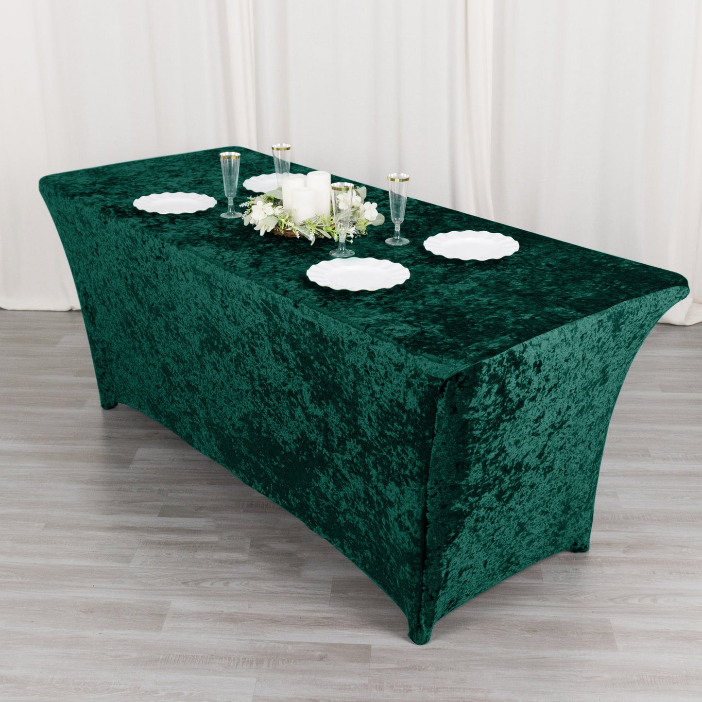 6ft Hunter Emerald Green Crushed Velvet Spandex Fitted Rectangular Table Cover