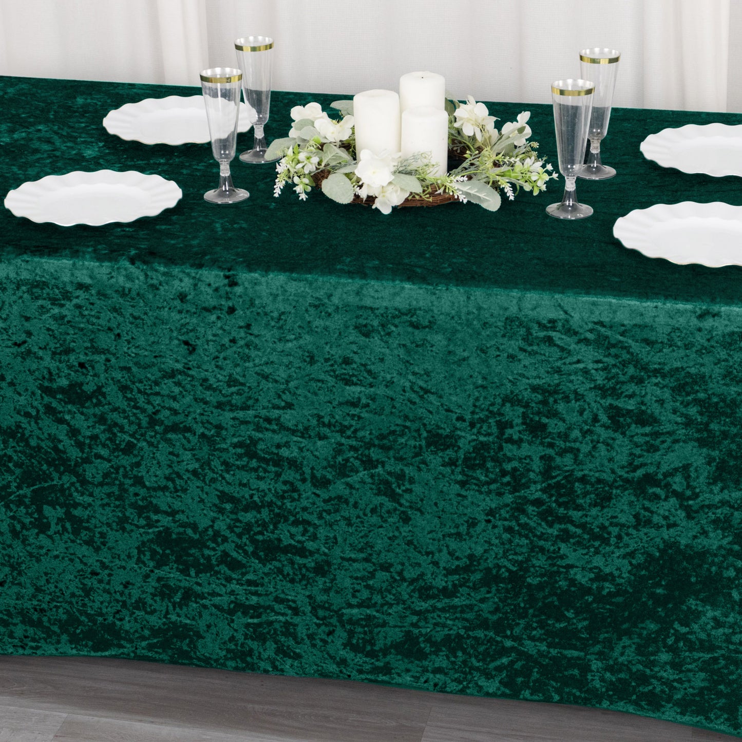 6ft Hunter Emerald Green Crushed Velvet Spandex Fitted Rectangular Table Cover
