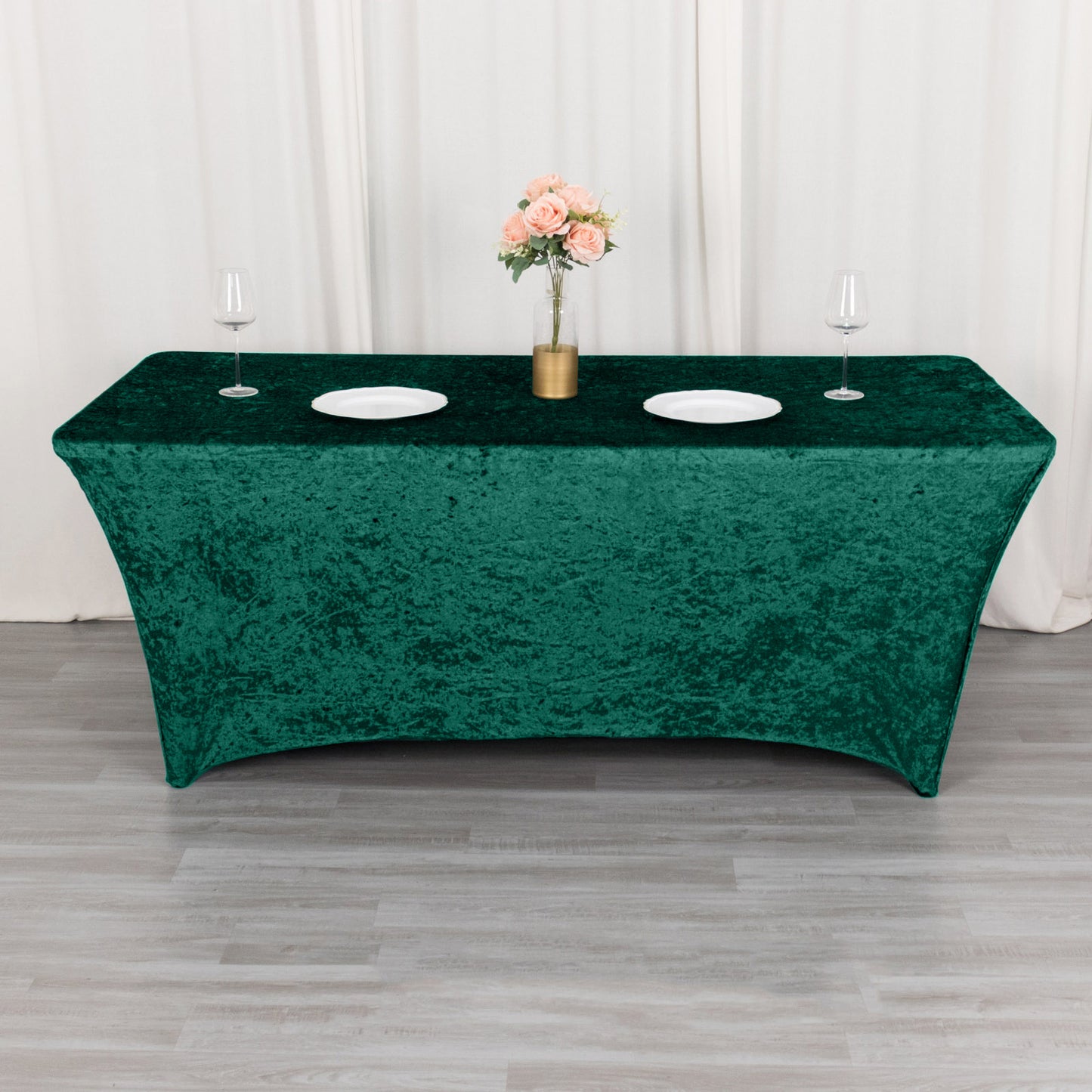 6ft Hunter Emerald Green Crushed Velvet Spandex Fitted Rectangular Table Cover