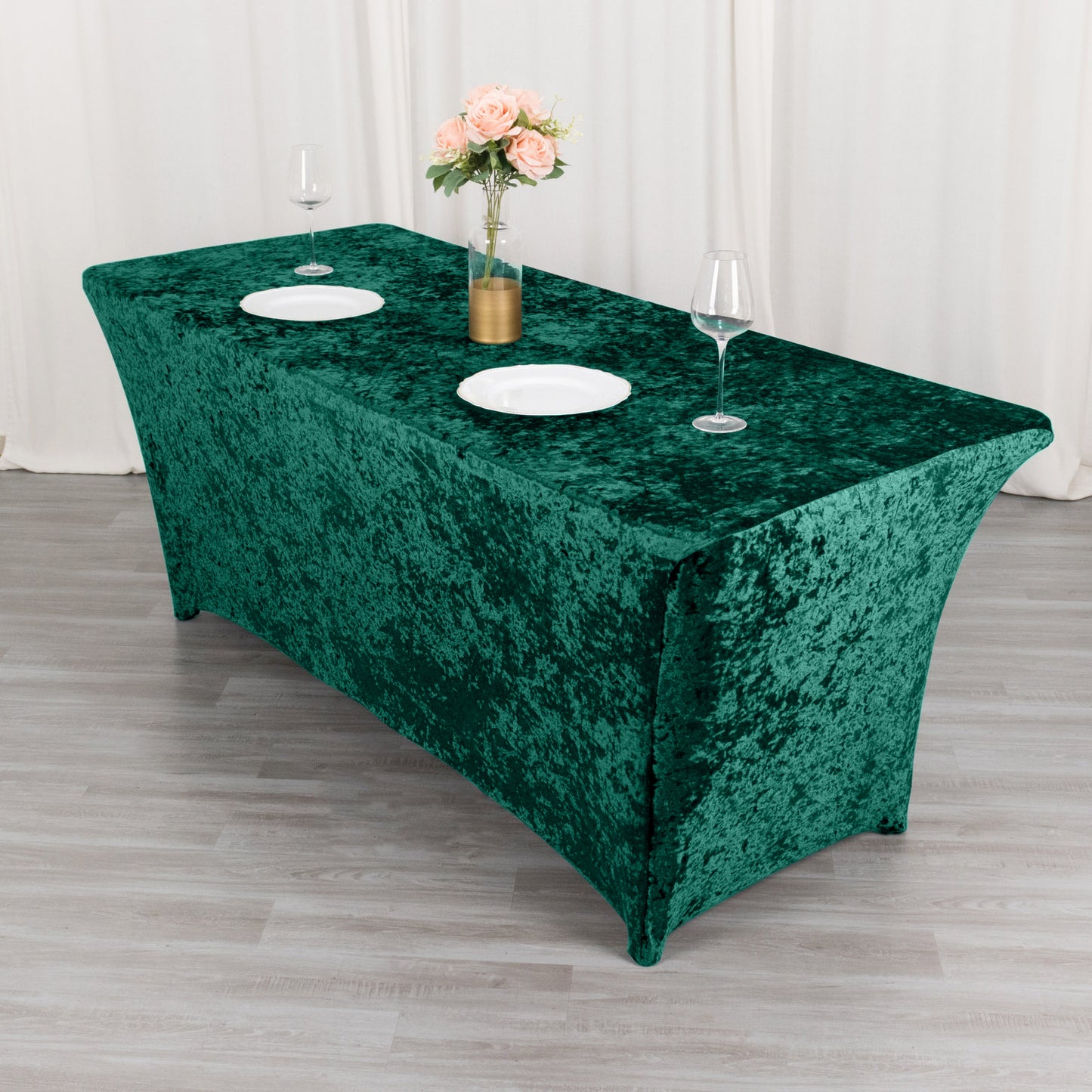 6ft Hunter Emerald Green Crushed Velvet Spandex Fitted Rectangular Table Cover