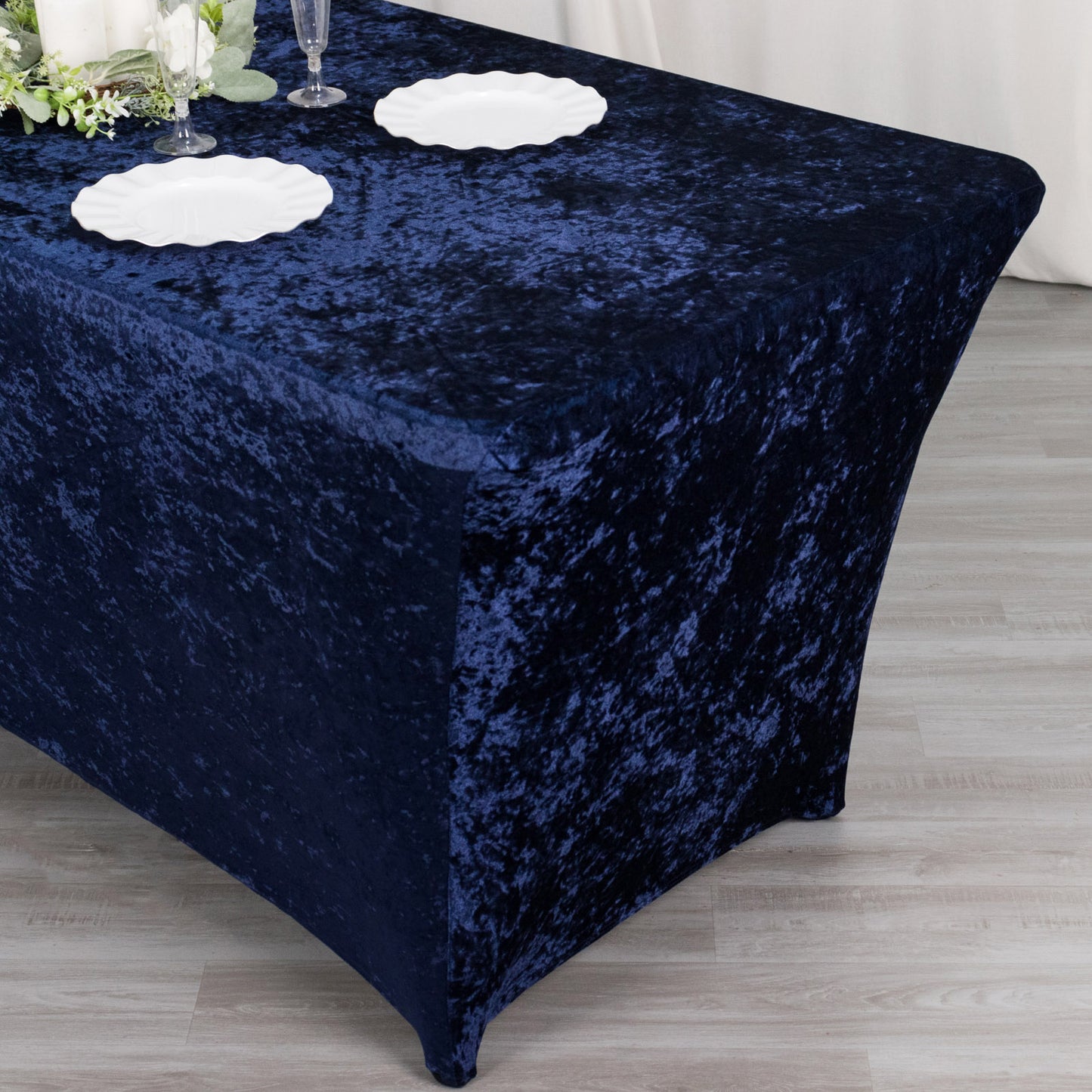 6ft Navy Blue Crushed Velvet Spandex Fitted Rectangular Table Cover