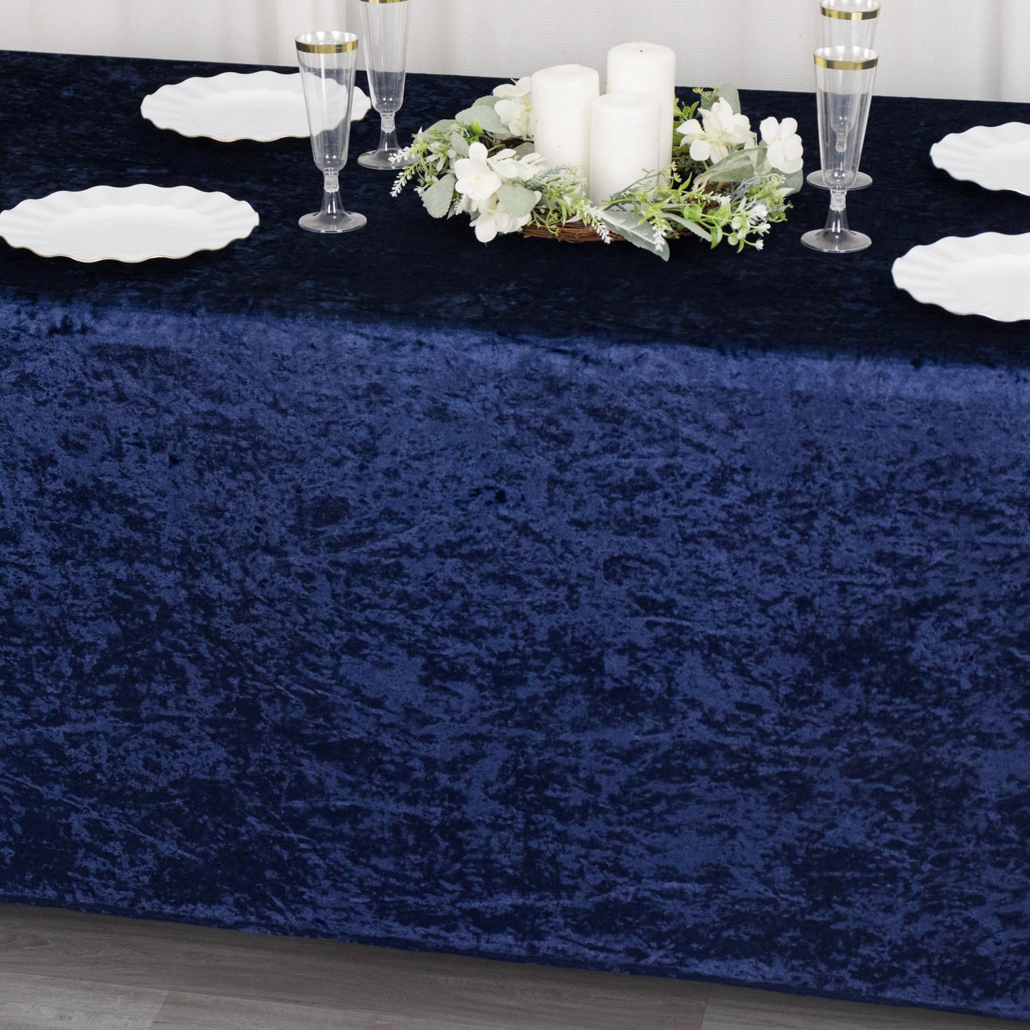 6ft Navy Blue Crushed Velvet Spandex Fitted Rectangular Table Cover