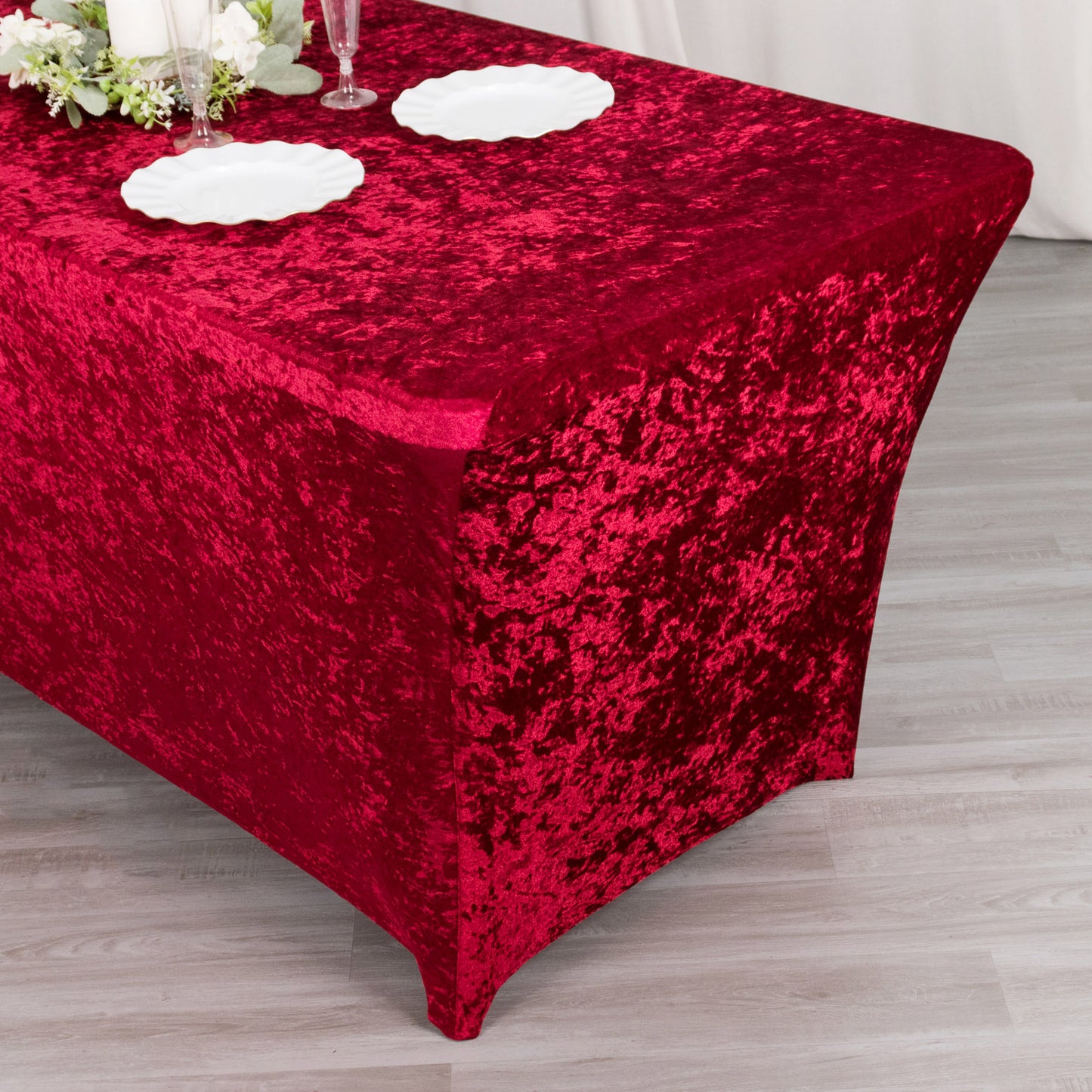 6ft Red Crushed Velvet Spandex Fitted Rectangular Table Cover