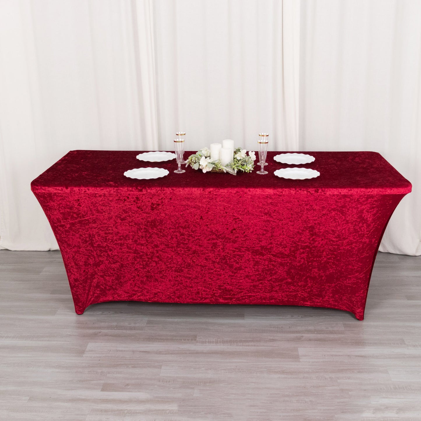 6ft Red Crushed Velvet Spandex Fitted Rectangular Table Cover