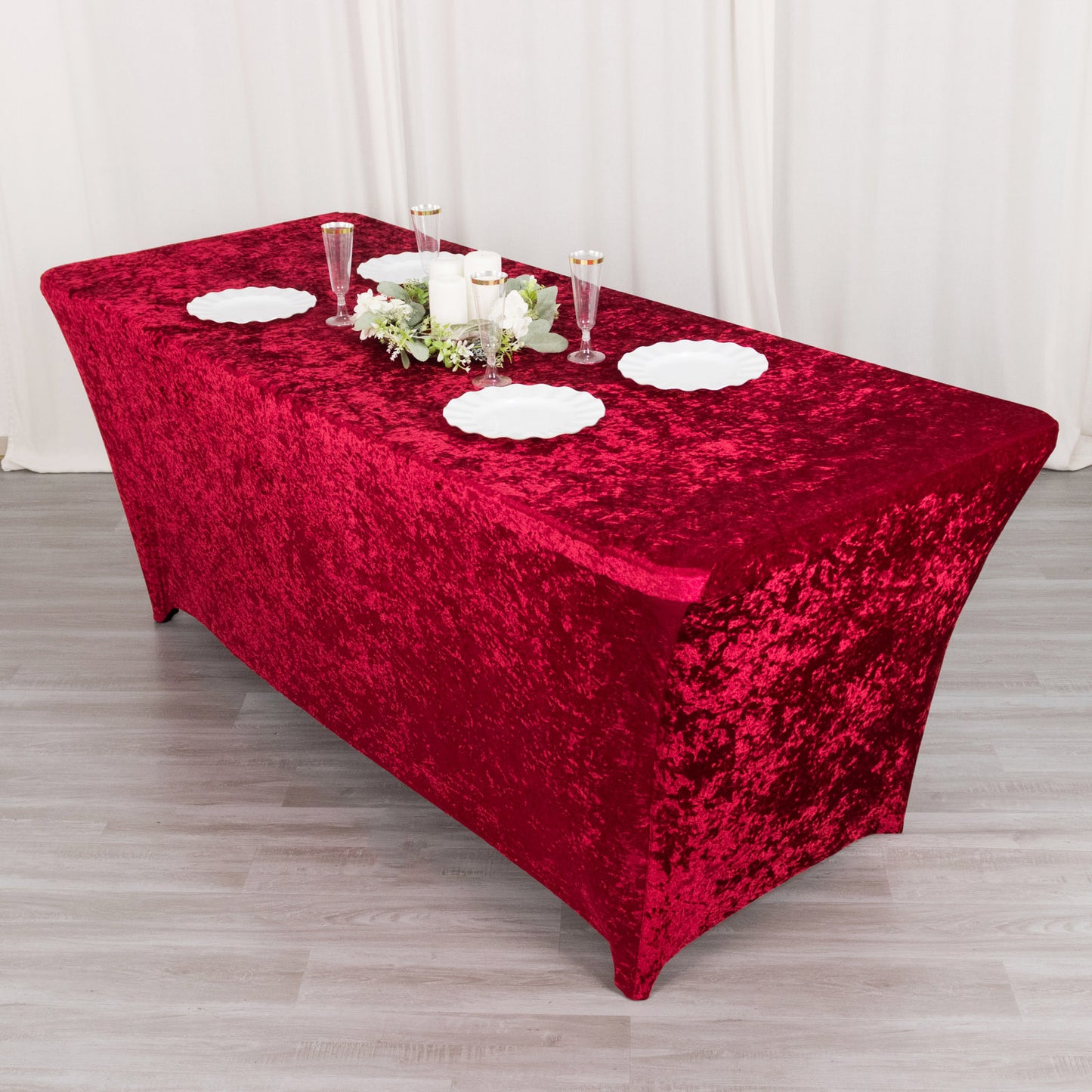 6ft Red Crushed Velvet Spandex Fitted Rectangular Table Cover