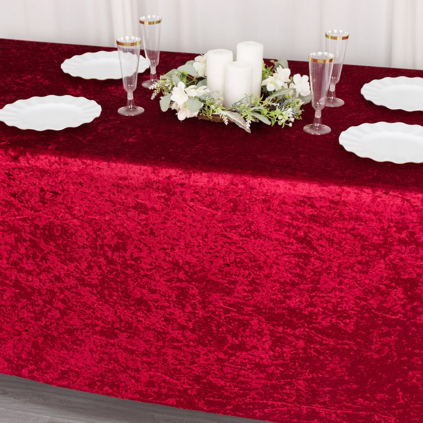 6ft Red Crushed Velvet Spandex Fitted Rectangular Table Cover