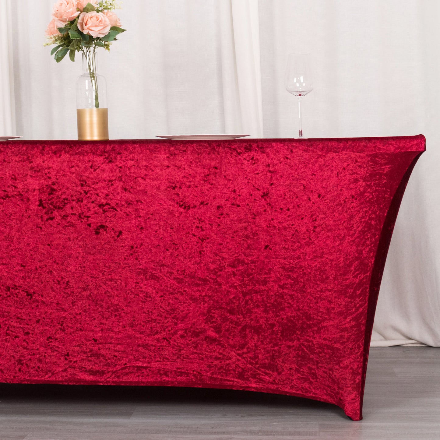 6ft Red Crushed Velvet Spandex Fitted Rectangular Table Cover