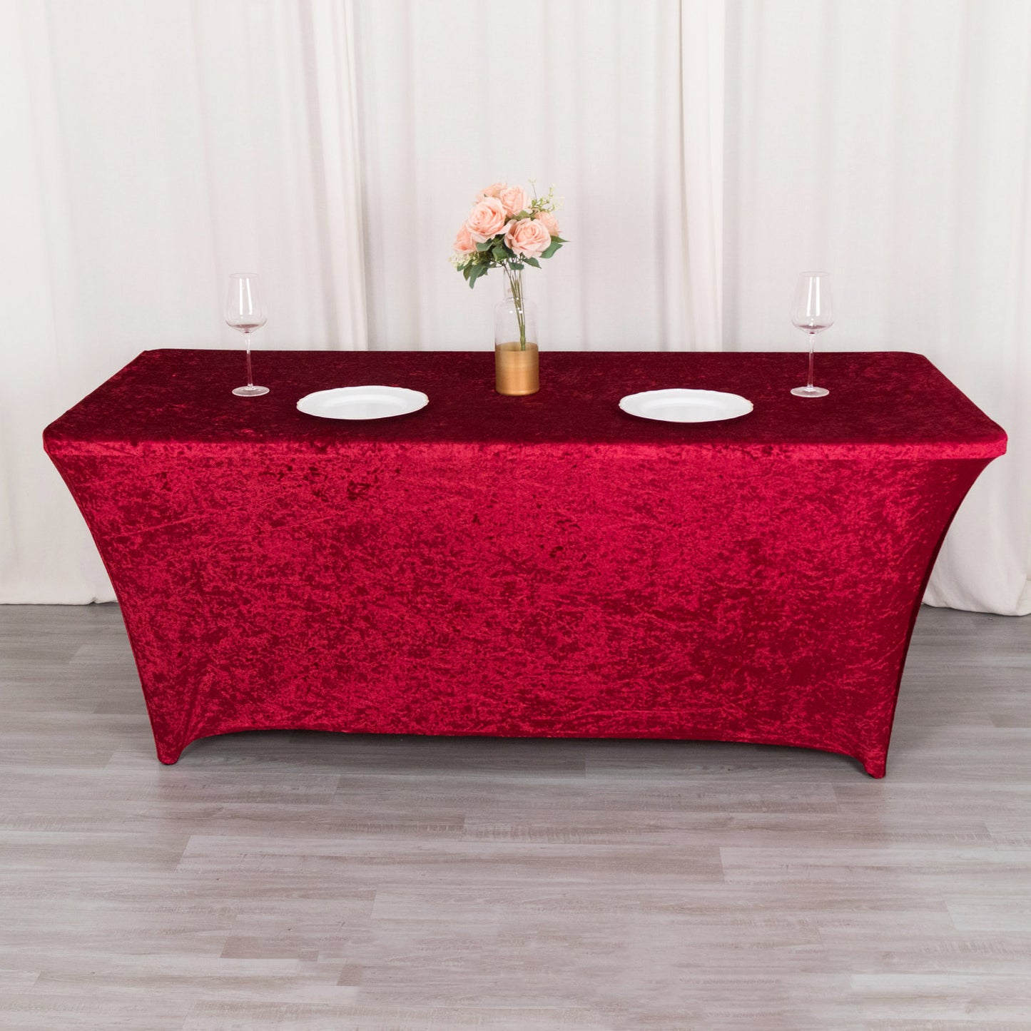 6ft Red Crushed Velvet Spandex Fitted Rectangular Table Cover