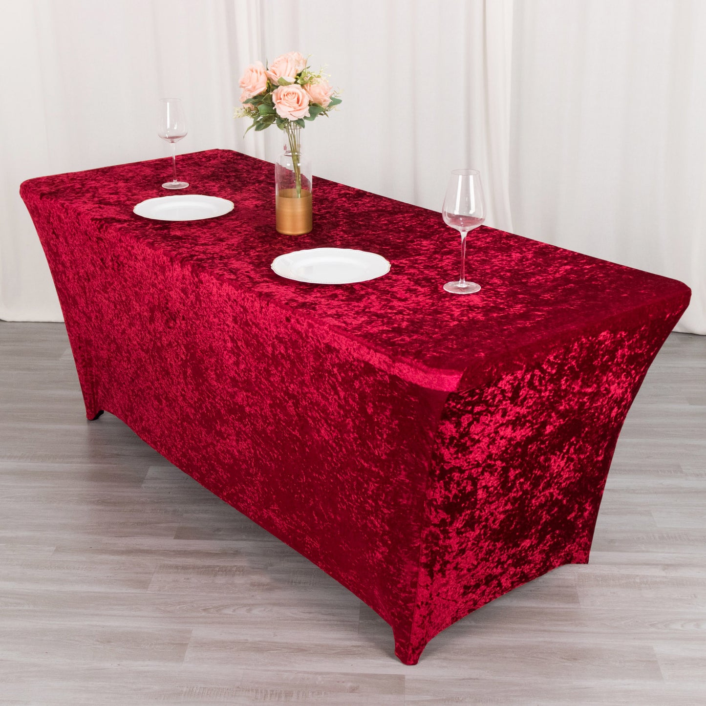 6ft Red Crushed Velvet Spandex Fitted Rectangular Table Cover