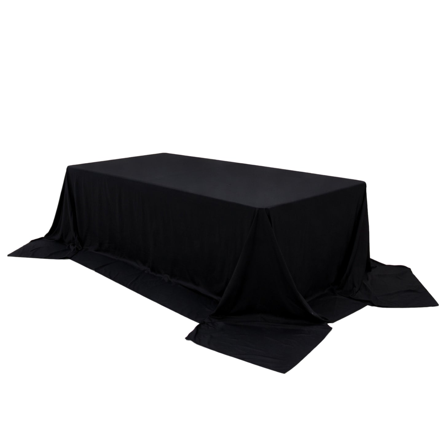 Black rectangular tablecloth for 8ft tables, 108" x 156", wrinkle-free and stain-resistant.