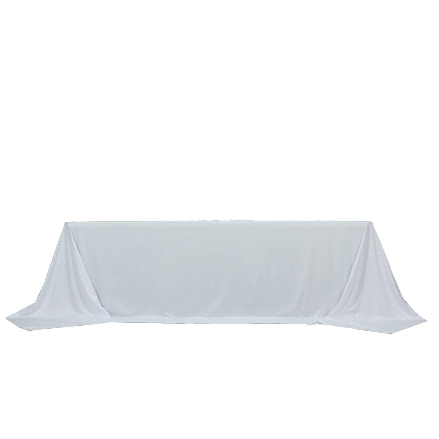 White rectangular tablecloth for 8ft tables, wrinkle-free and stain-resistant.