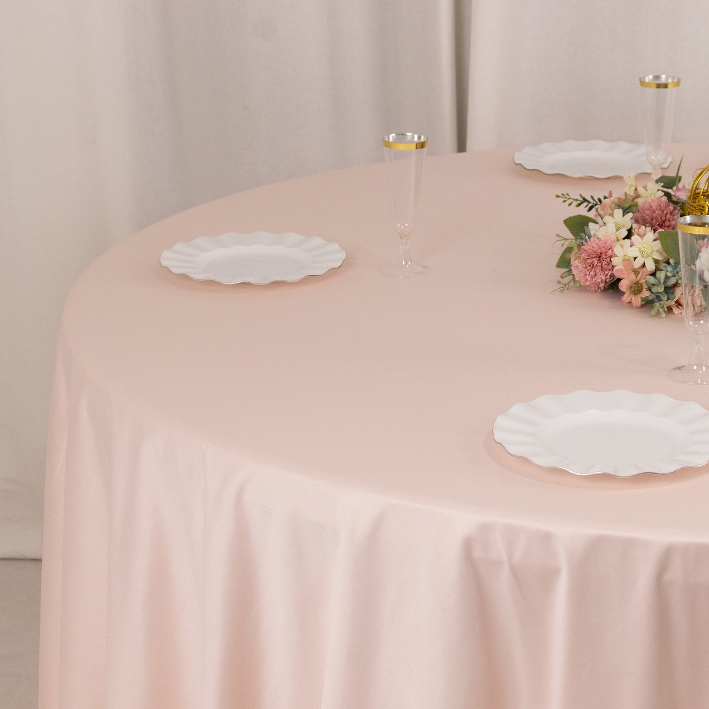 108" Blush Premium Scuba Round Tablecloth, Wrinkle Free Polyester Tablecloth