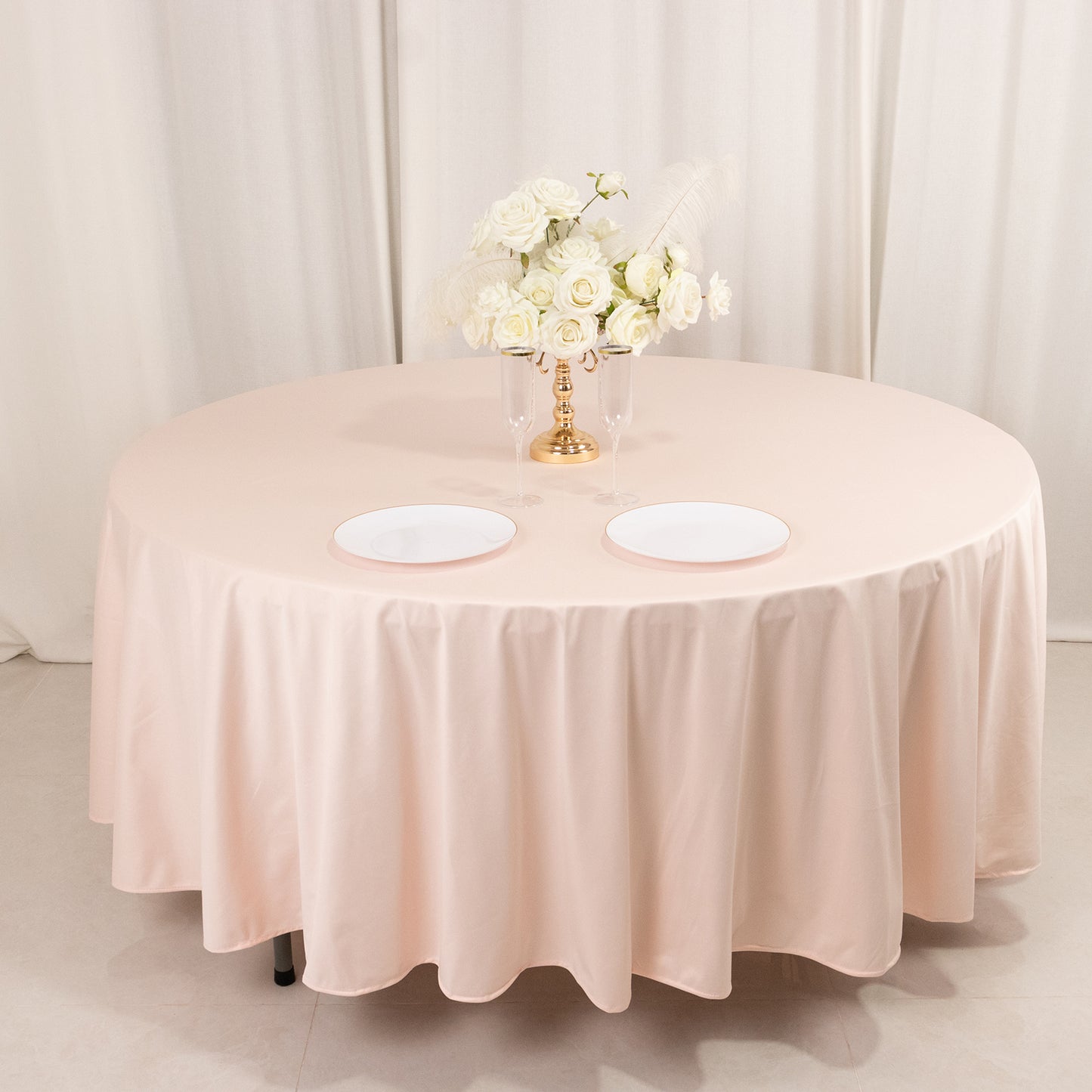 108" Blush Premium Scuba Round Tablecloth, Wrinkle Free Polyester Tablecloth