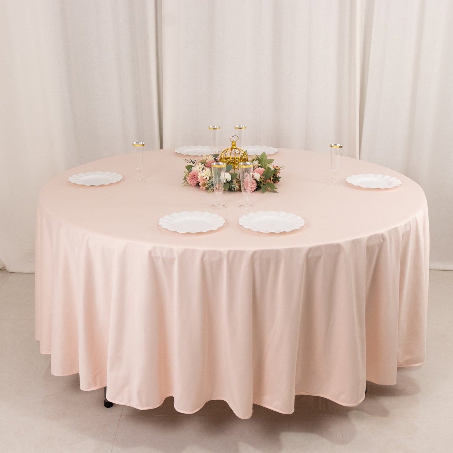 108" Blush Premium Scuba Round Tablecloth, Wrinkle Free Polyester Tablecloth