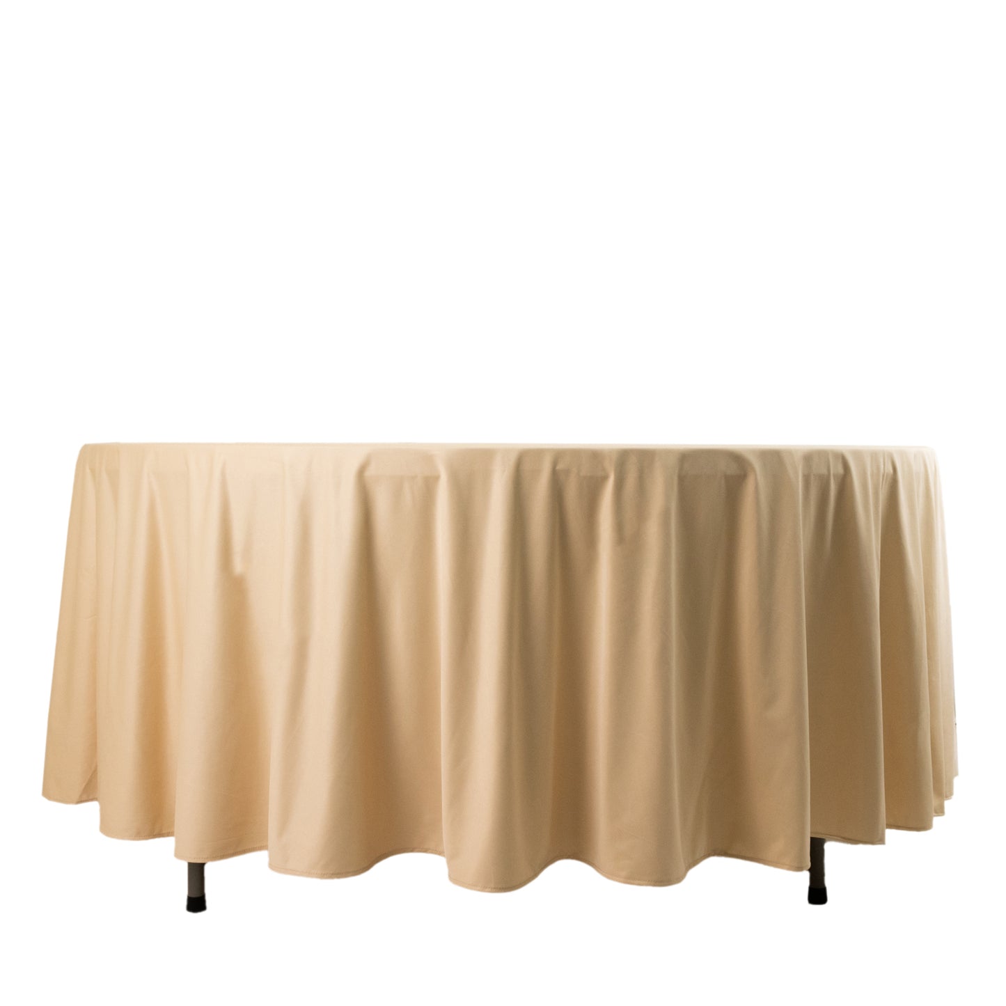 108" Beige Premium Scuba Round Tablecloth, Wrinkle Free Polyester Tablecloth