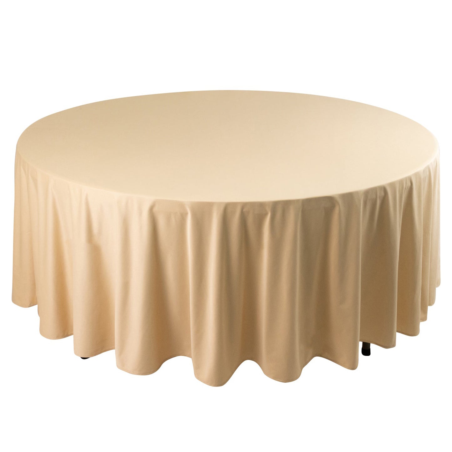 108" Beige Premium Scuba Round Tablecloth, Wrinkle Free Polyester Tablecloth