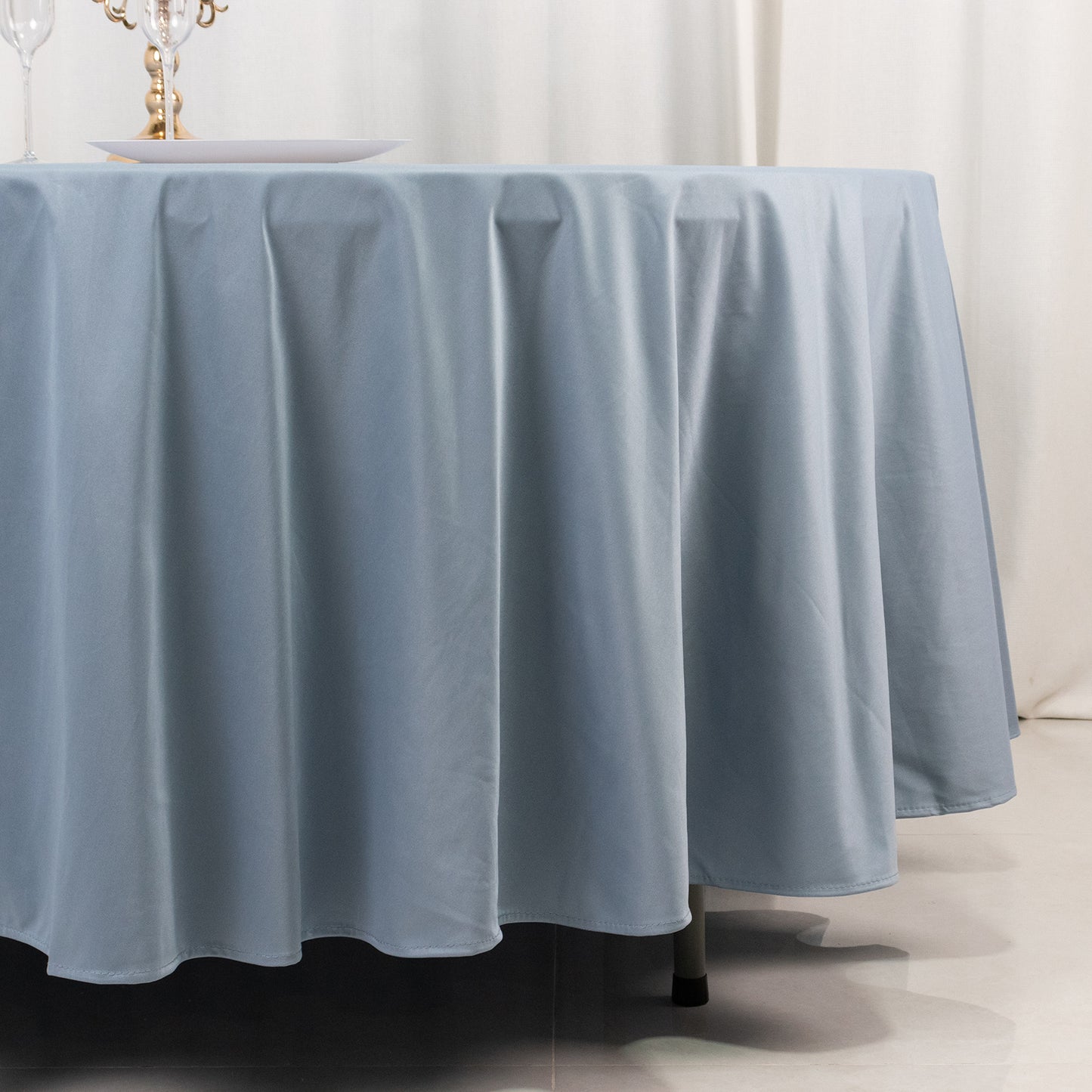 108" Dusty Blue Premium Scuba Round Tablecloth, Wrinkle Free Polyester Tablecloth