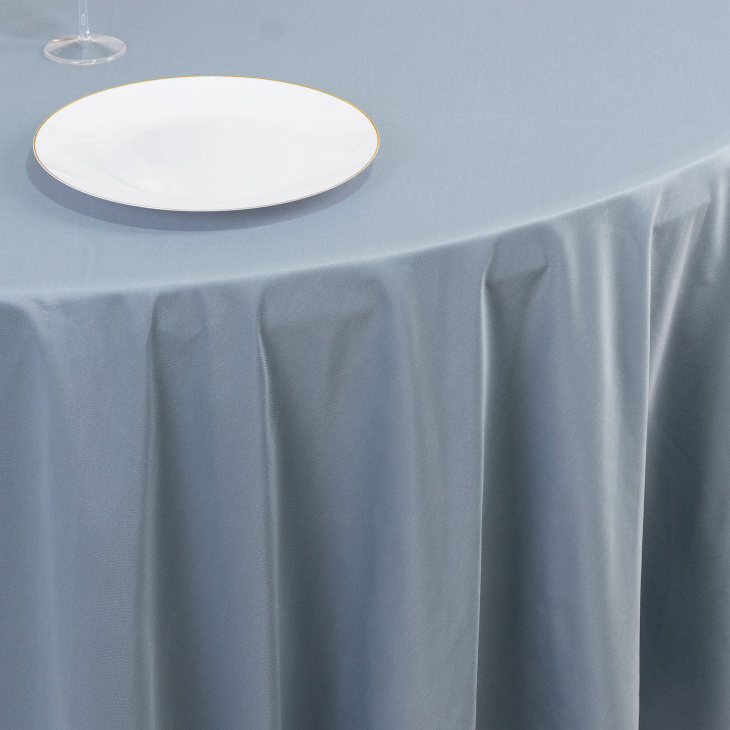 108" Dusty Blue Premium Scuba Round Tablecloth, Wrinkle Free Polyester Tablecloth