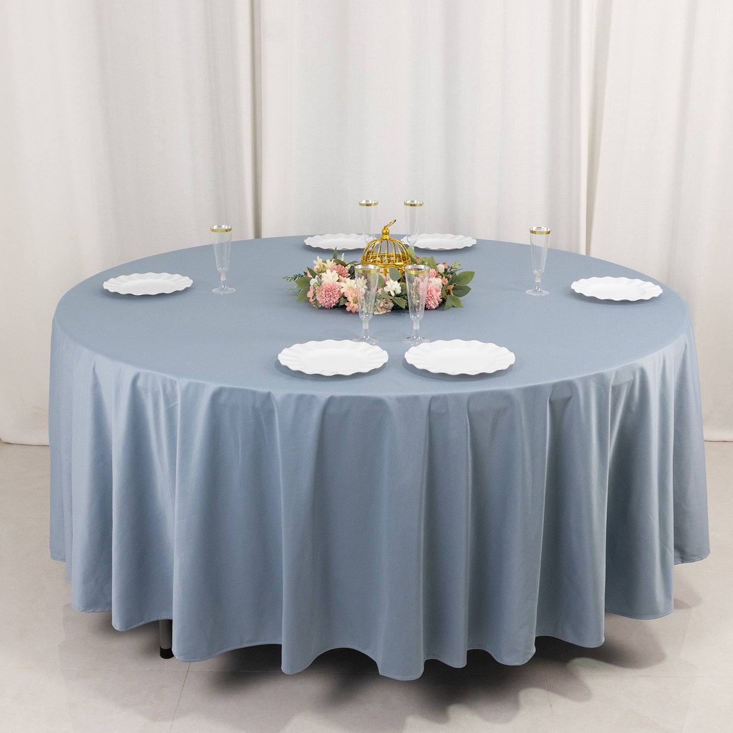 108" Dusty Blue Premium Scuba Round Tablecloth, Wrinkle Free Polyester Tablecloth