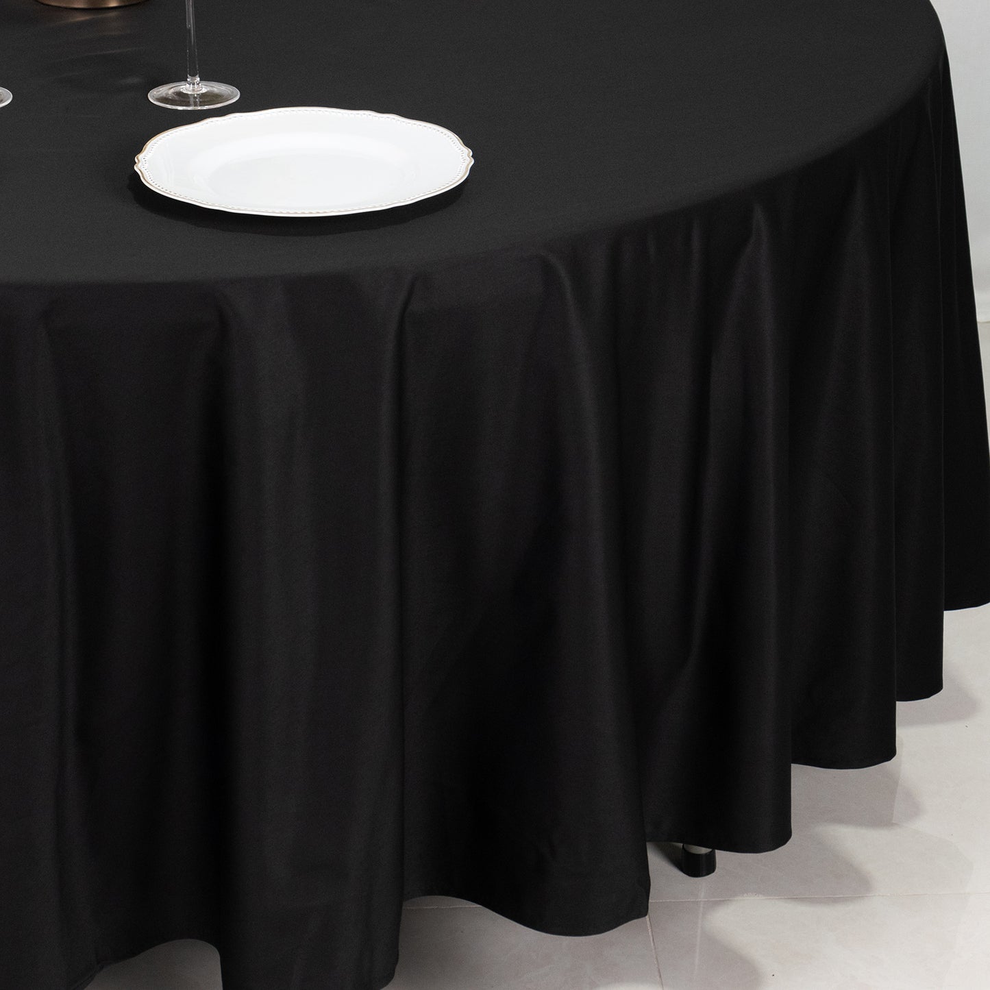 108" Black Premium Scuba Round Tablecloth, Wrinkle Free Polyester Tablecloth