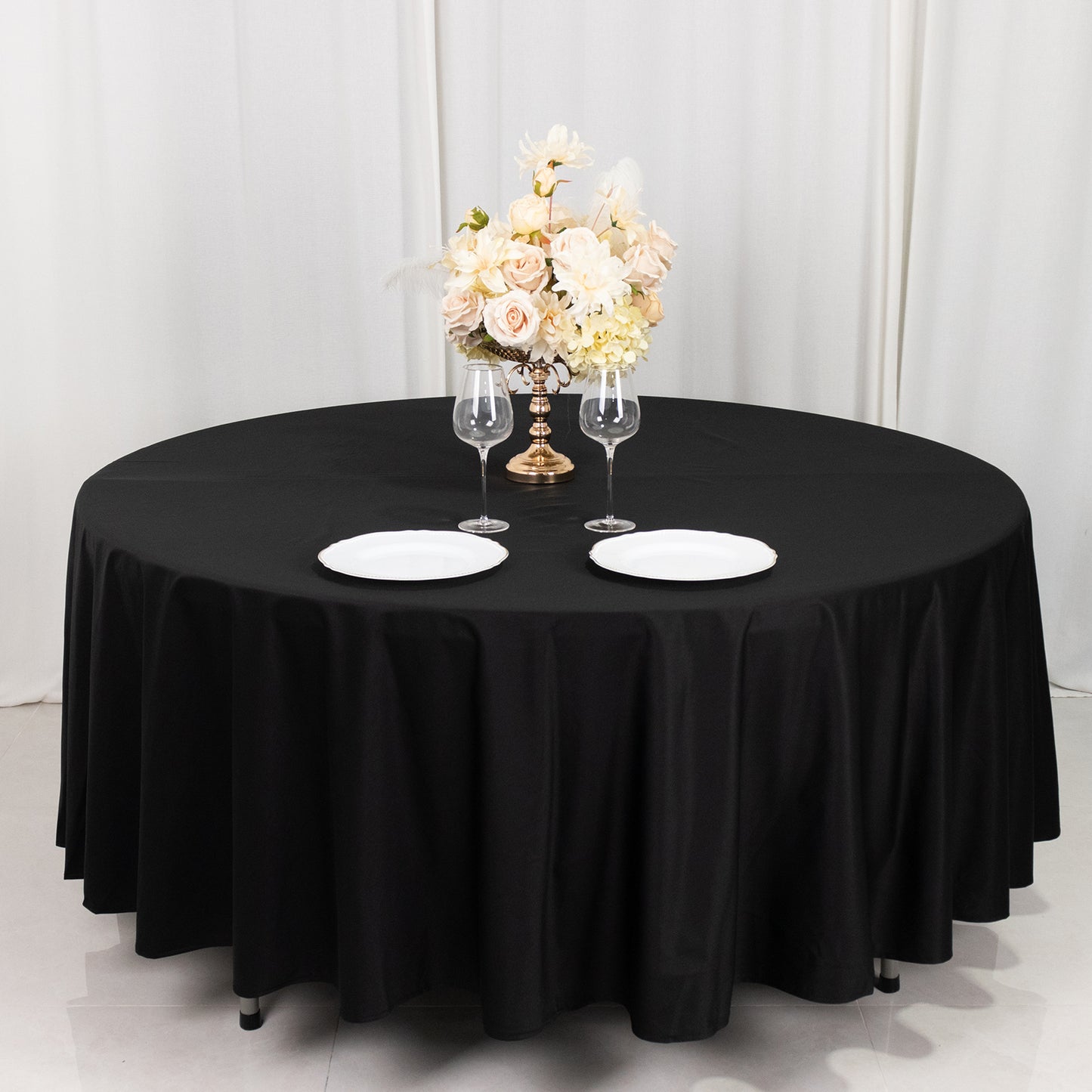 108" Black Premium Scuba Round Tablecloth, Wrinkle Free Polyester Tablecloth