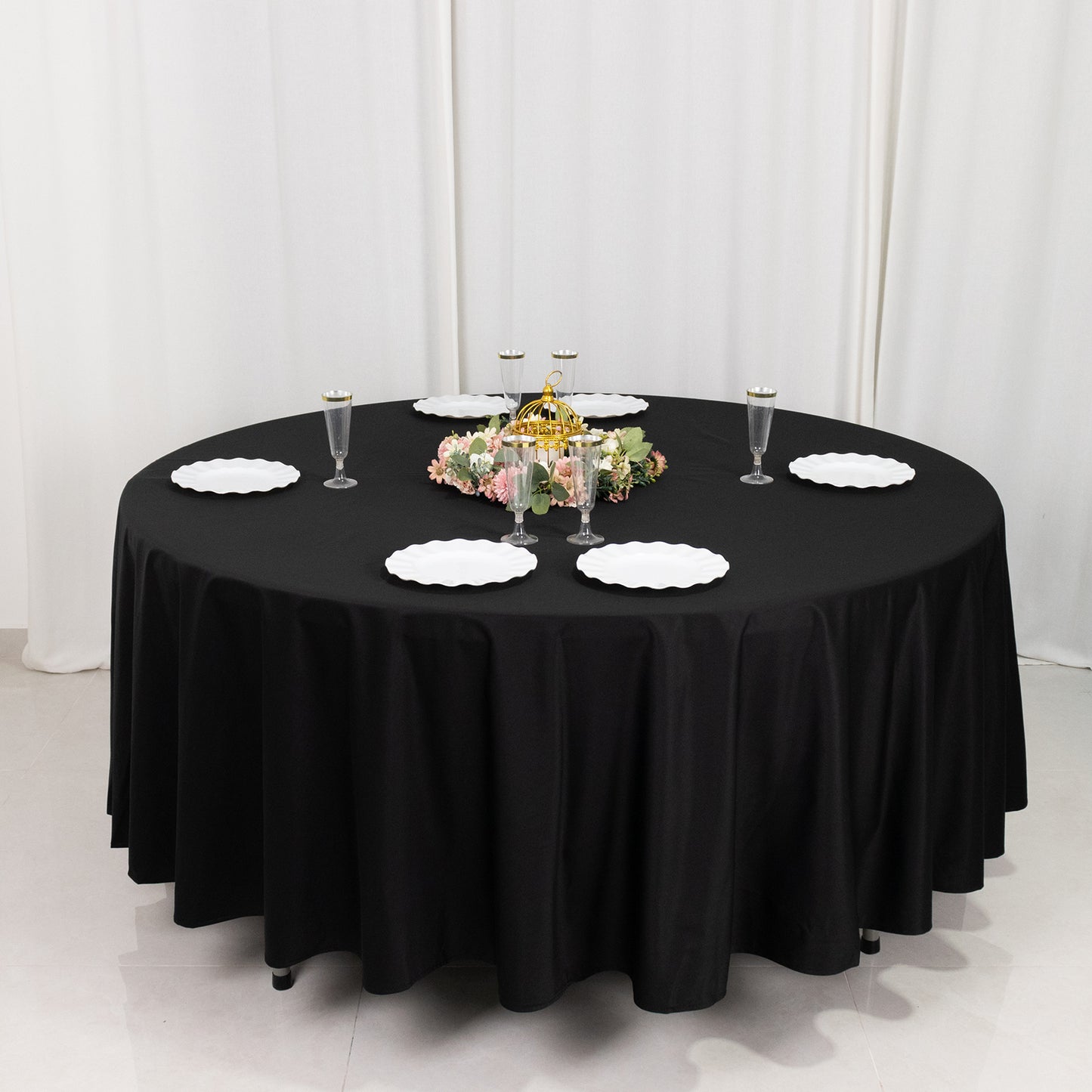 108" Black Premium Scuba Round Tablecloth, Wrinkle Free Polyester Tablecloth