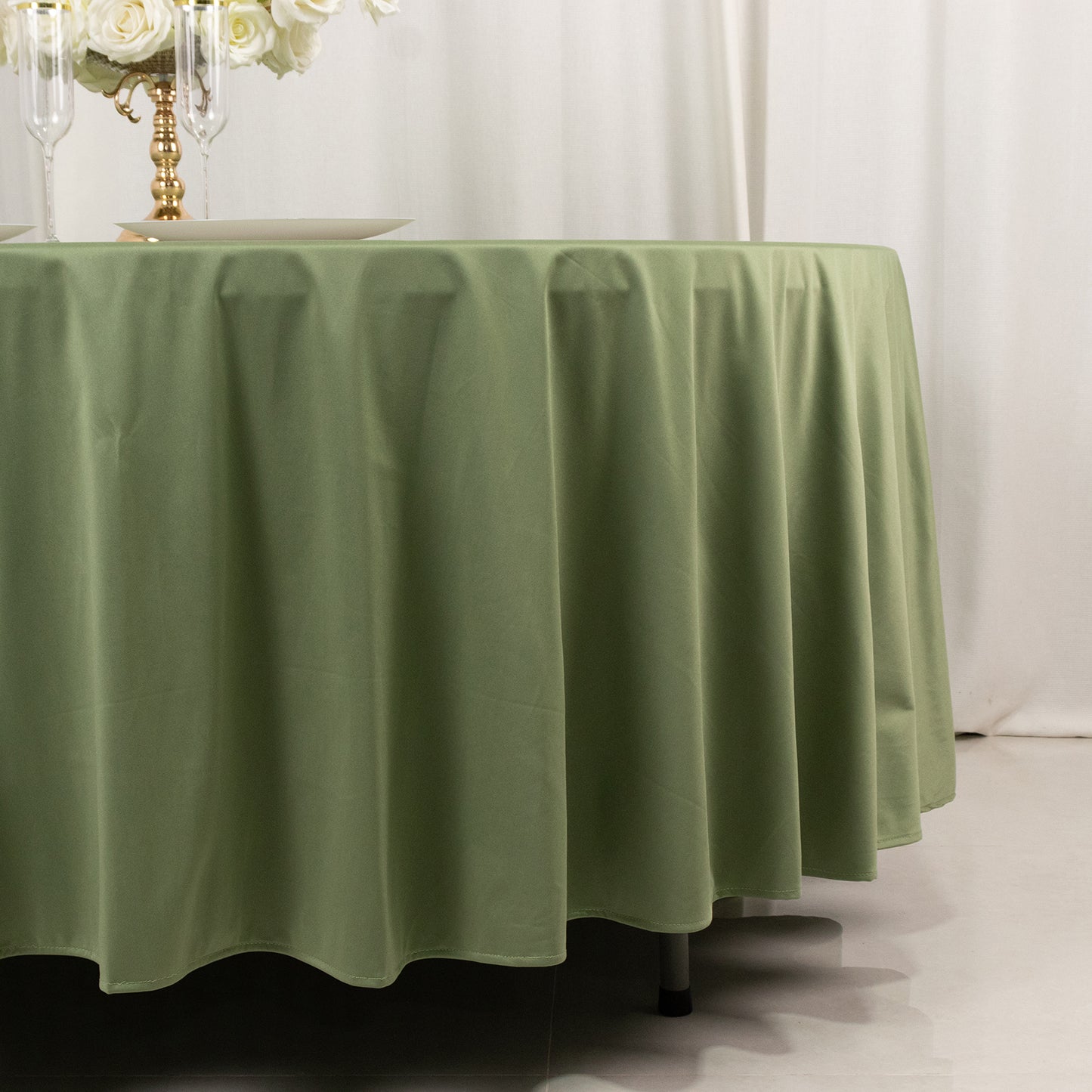 108" Dusty Sage Green Premium Scuba Round Tablecloth, Wrinkle Free Polyester Tablecloth