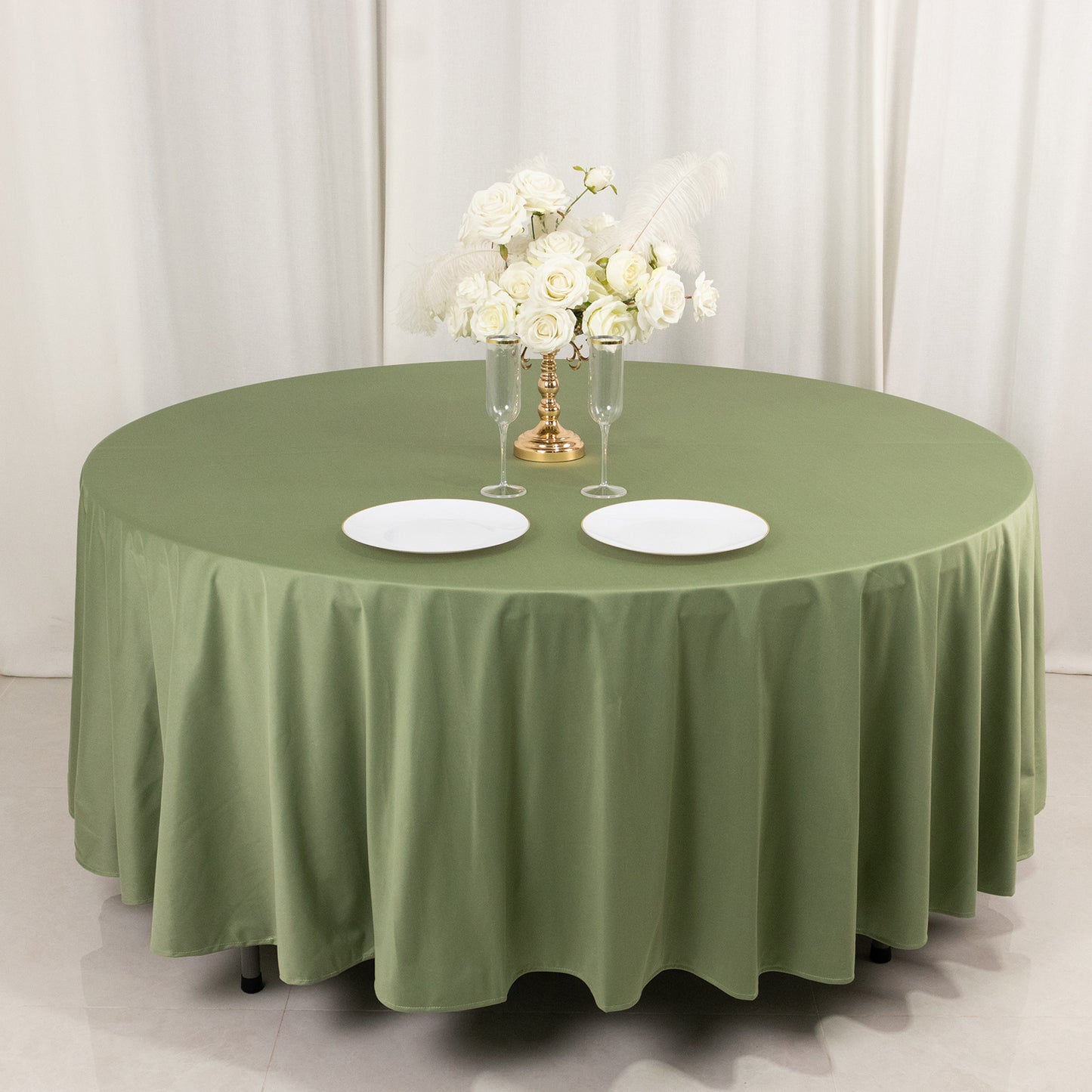 108" Dusty Sage Green Premium Scuba Round Tablecloth, Wrinkle Free Polyester Tablecloth