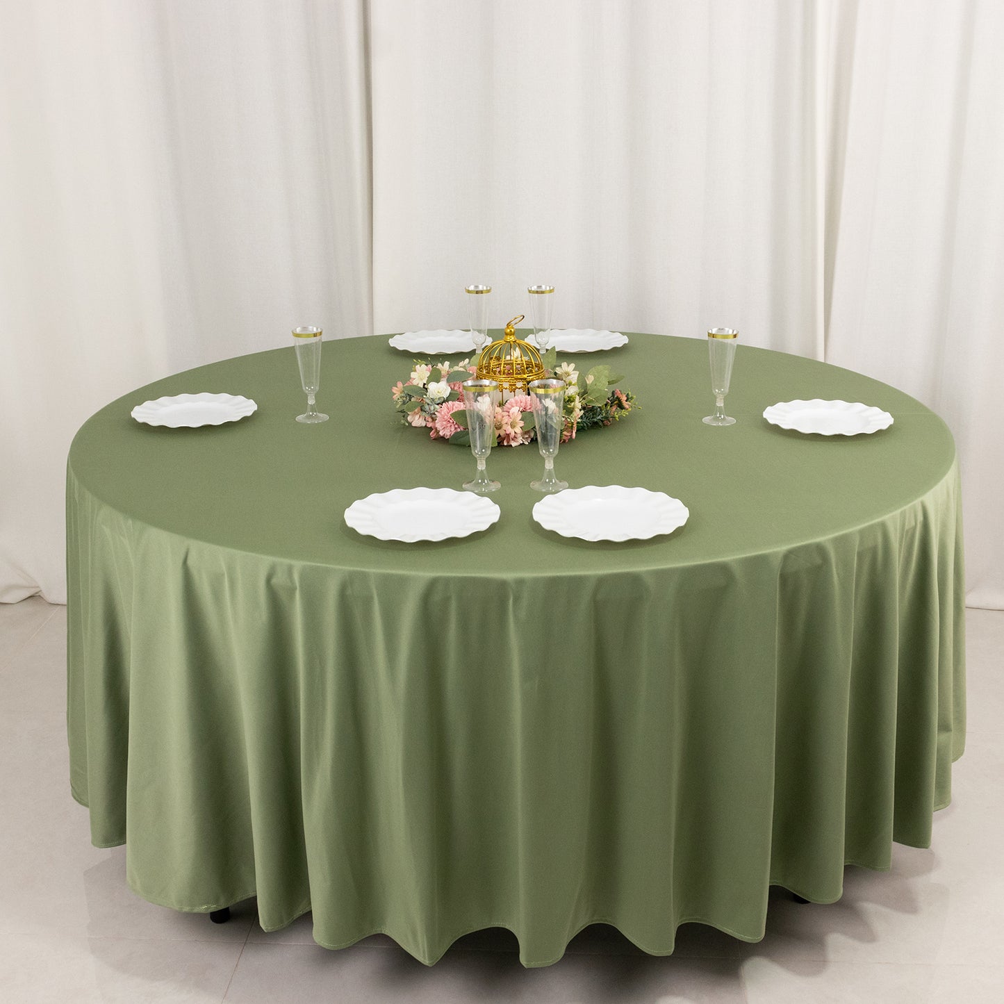 108" Dusty Sage Green Premium Scuba Round Tablecloth, Wrinkle Free Polyester Tablecloth