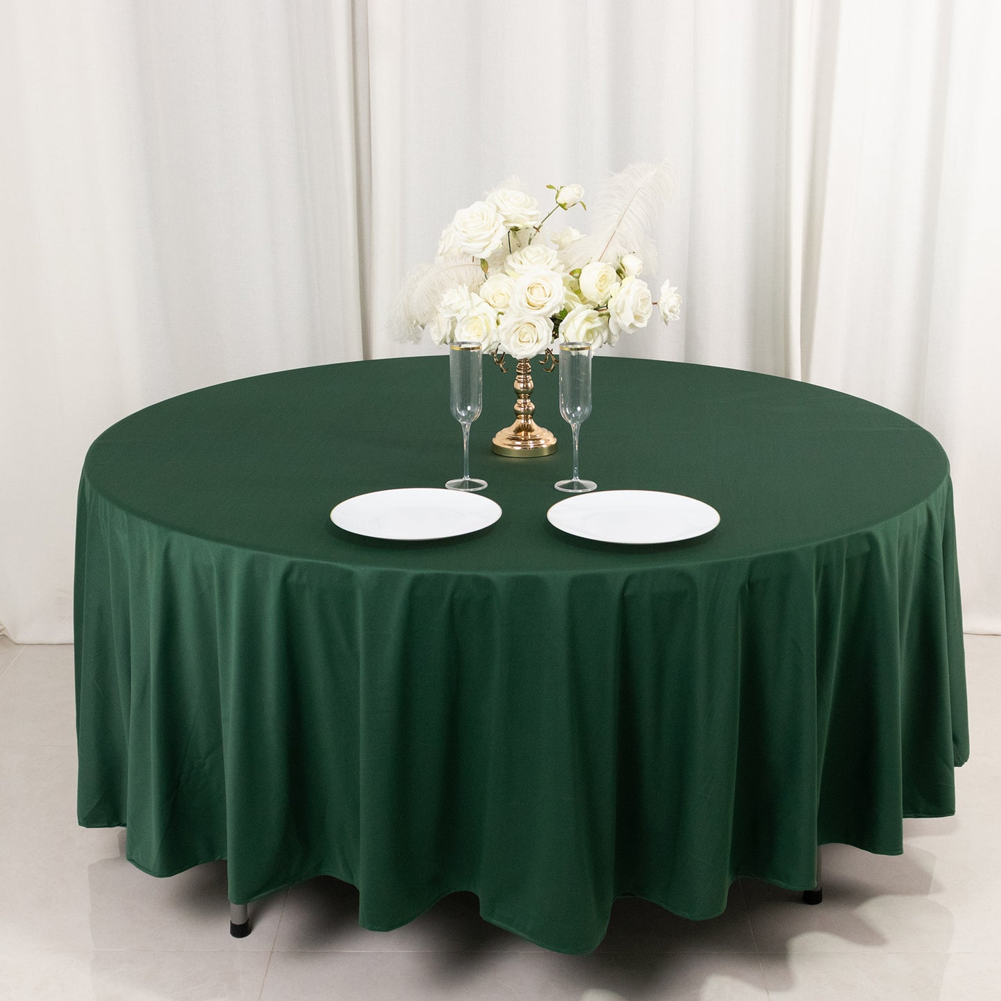 108" Hunter Emerald Green Premium Scuba Round Tablecloth, Wrinkle Free Polyester Tablecloth