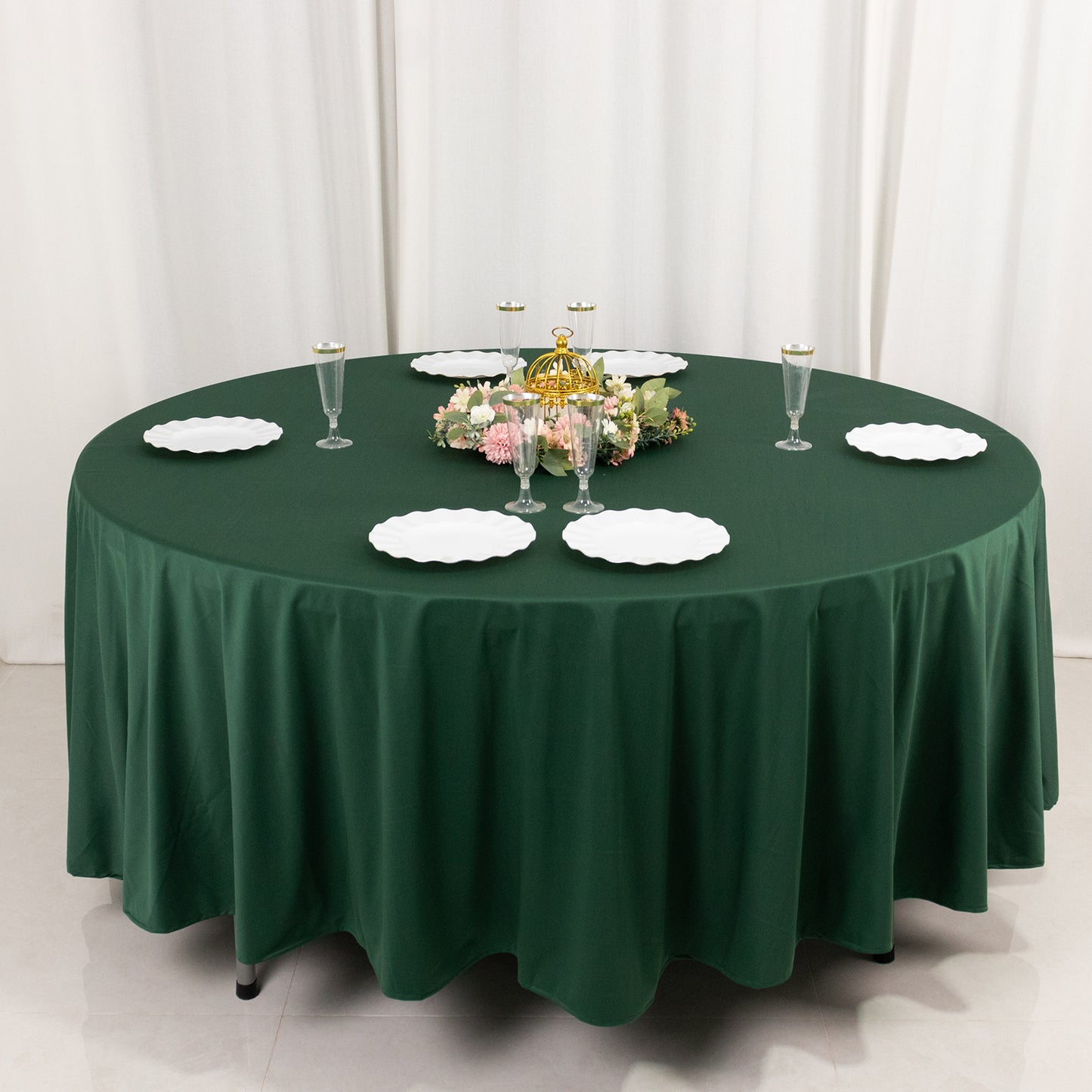 108" Hunter Emerald Green Premium Scuba Round Tablecloth, Wrinkle Free Polyester Tablecloth