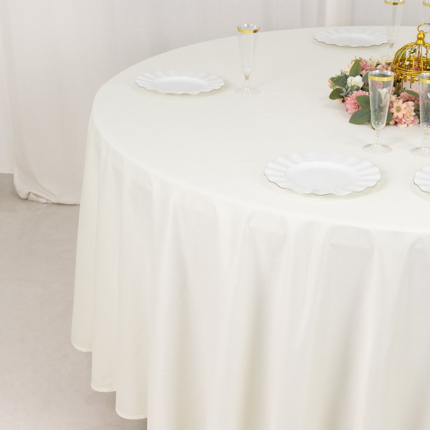 108" Ivory Premium Scuba Round Tablecloth, Wrinkle Free Polyester Tablecloth