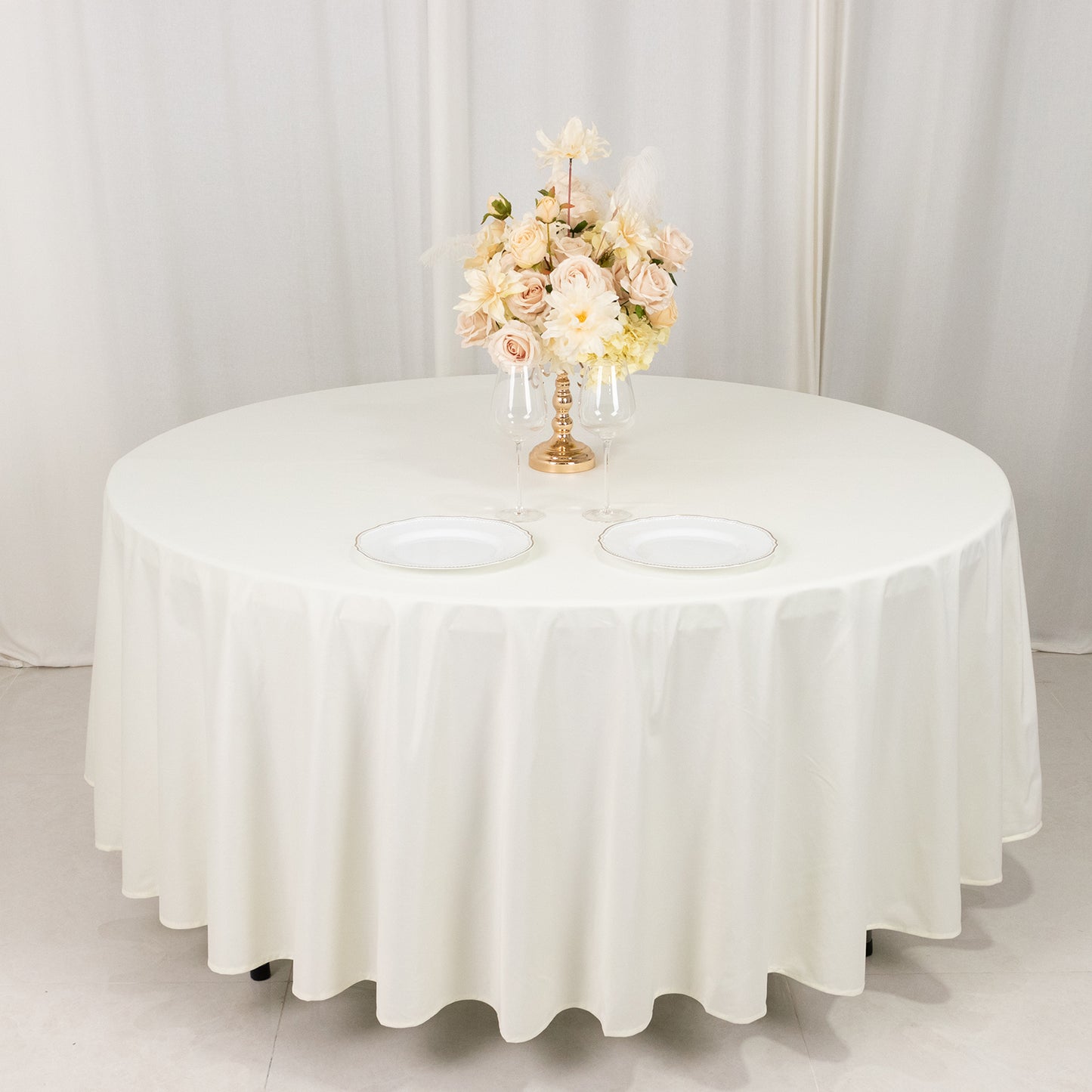 108" Ivory Premium Scuba Round Tablecloth, Wrinkle Free Polyester Tablecloth