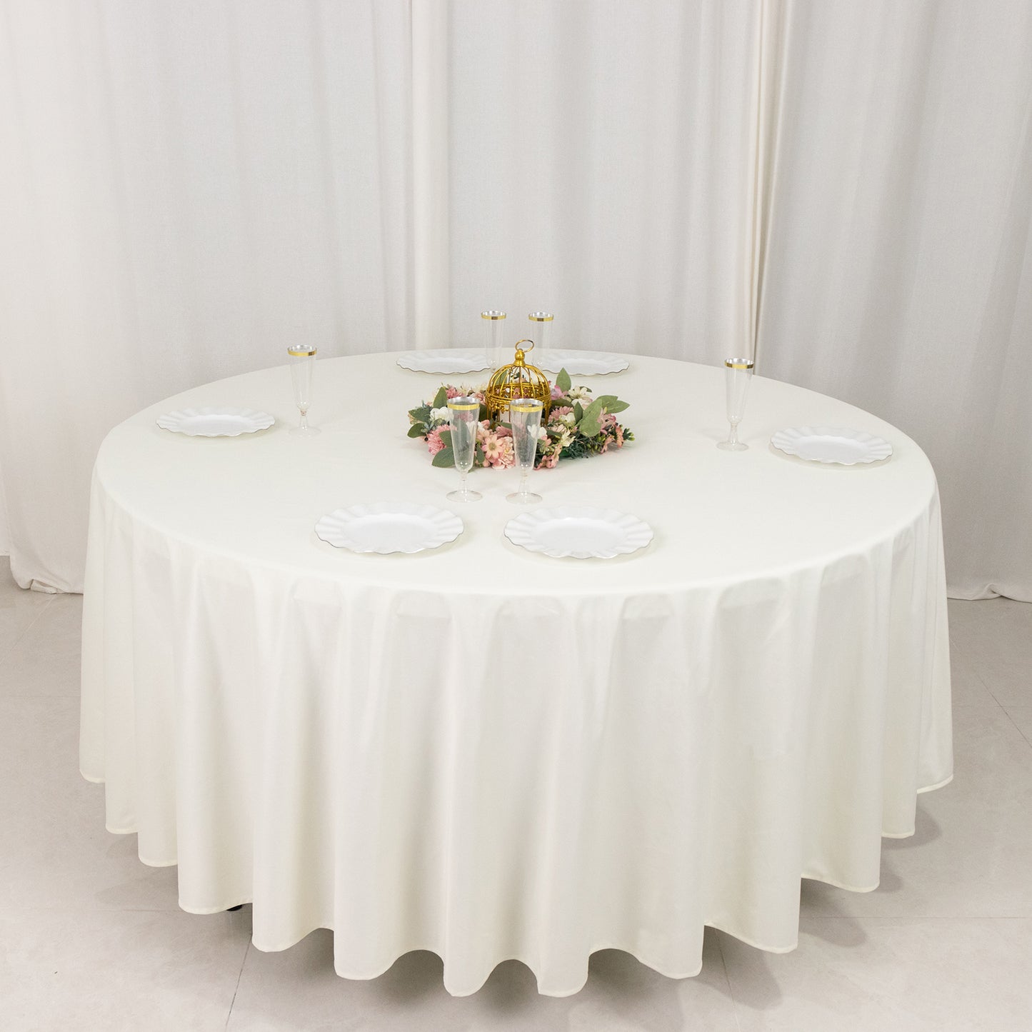 108" Ivory Premium Scuba Round Tablecloth, Wrinkle Free Polyester Tablecloth