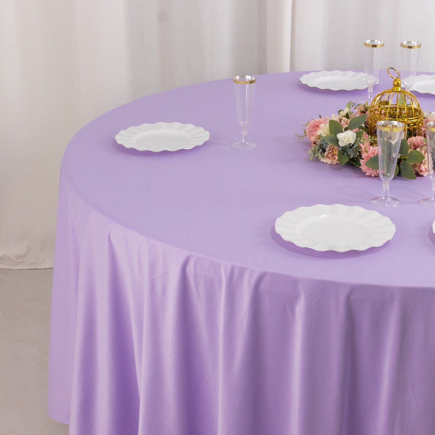 108" Lavender Lilac Scuba Round Tablecloth, Wrinkle Free Polyester Tablecloth
