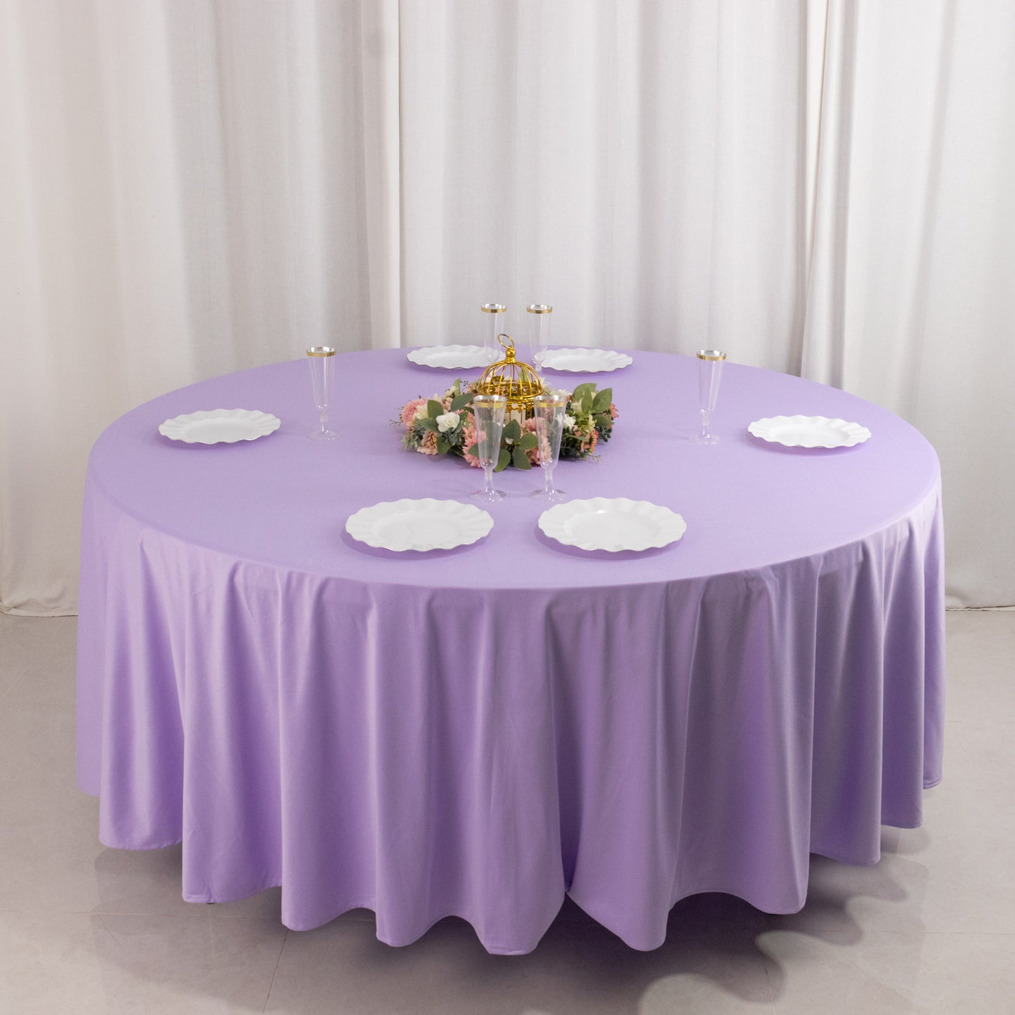 108" Lavender Lilac Scuba Round Tablecloth, Wrinkle Free Polyester Tablecloth
