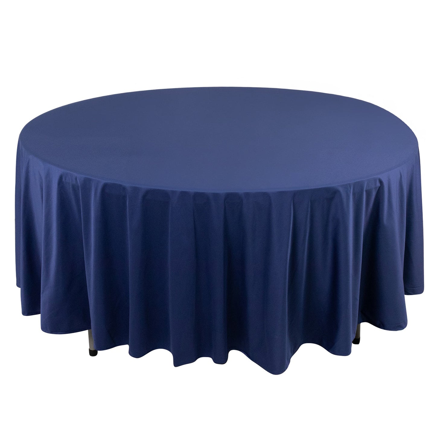 108" Navy Blue Premium Scuba Round Tablecloth, Wrinkle Free Polyester Tablecloth