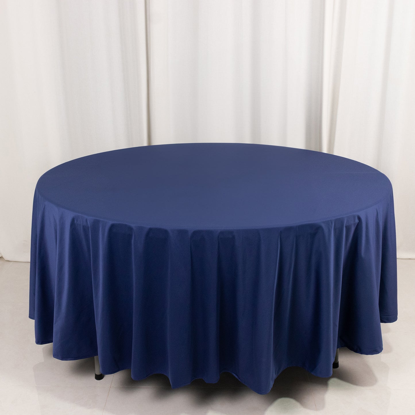 108" Navy Blue Premium Scuba Round Tablecloth, Wrinkle Free Polyester Tablecloth