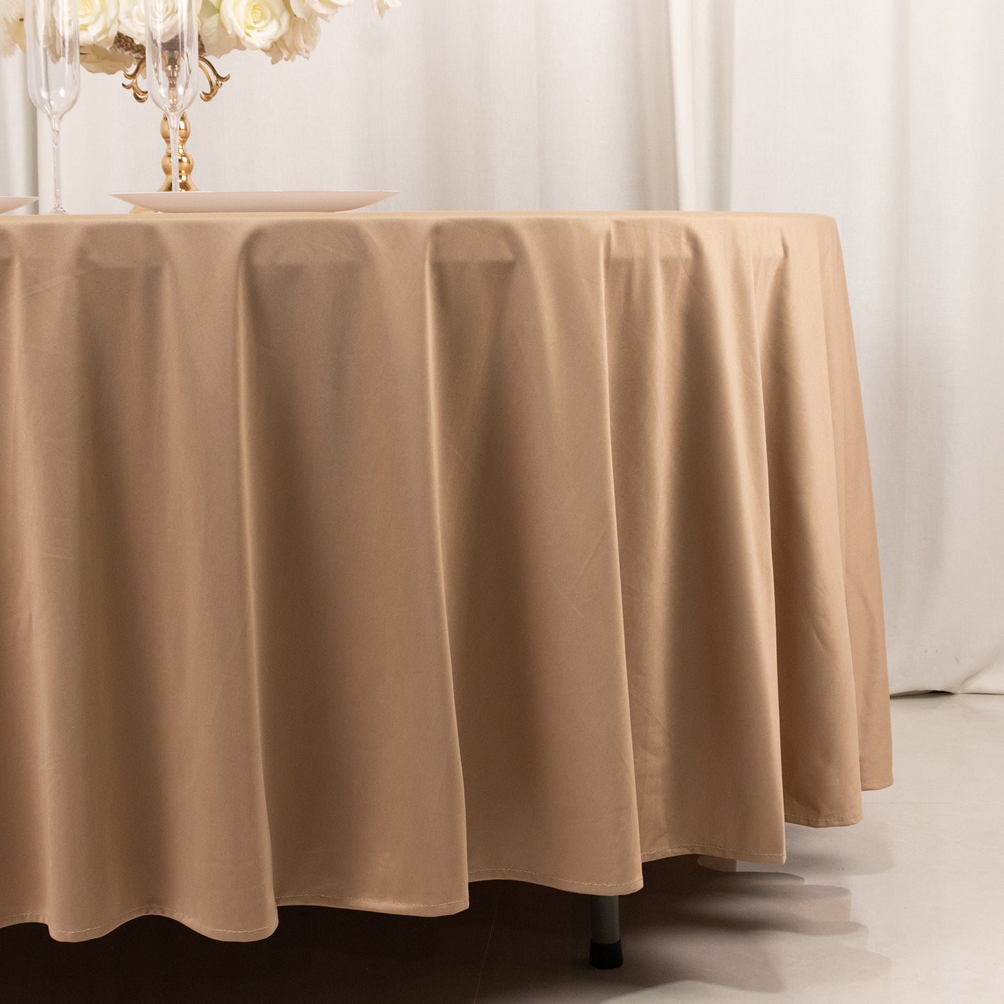 108" Nude Premium Scuba Round Tablecloth, Wrinkle Free Polyester Tablecloth