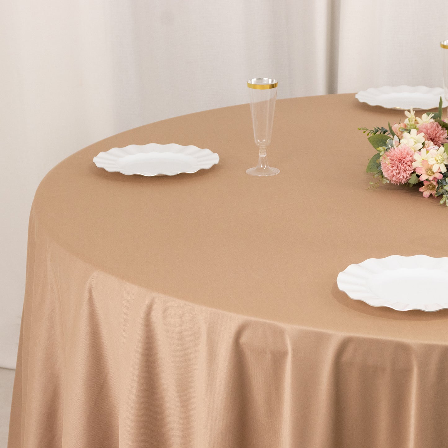 108" Nude Premium Scuba Round Tablecloth, Wrinkle Free Polyester Tablecloth