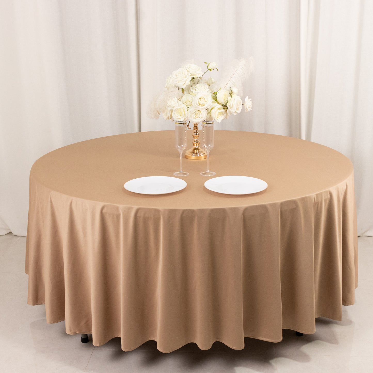 108" Nude Premium Scuba Round Tablecloth, Wrinkle Free Polyester Tablecloth