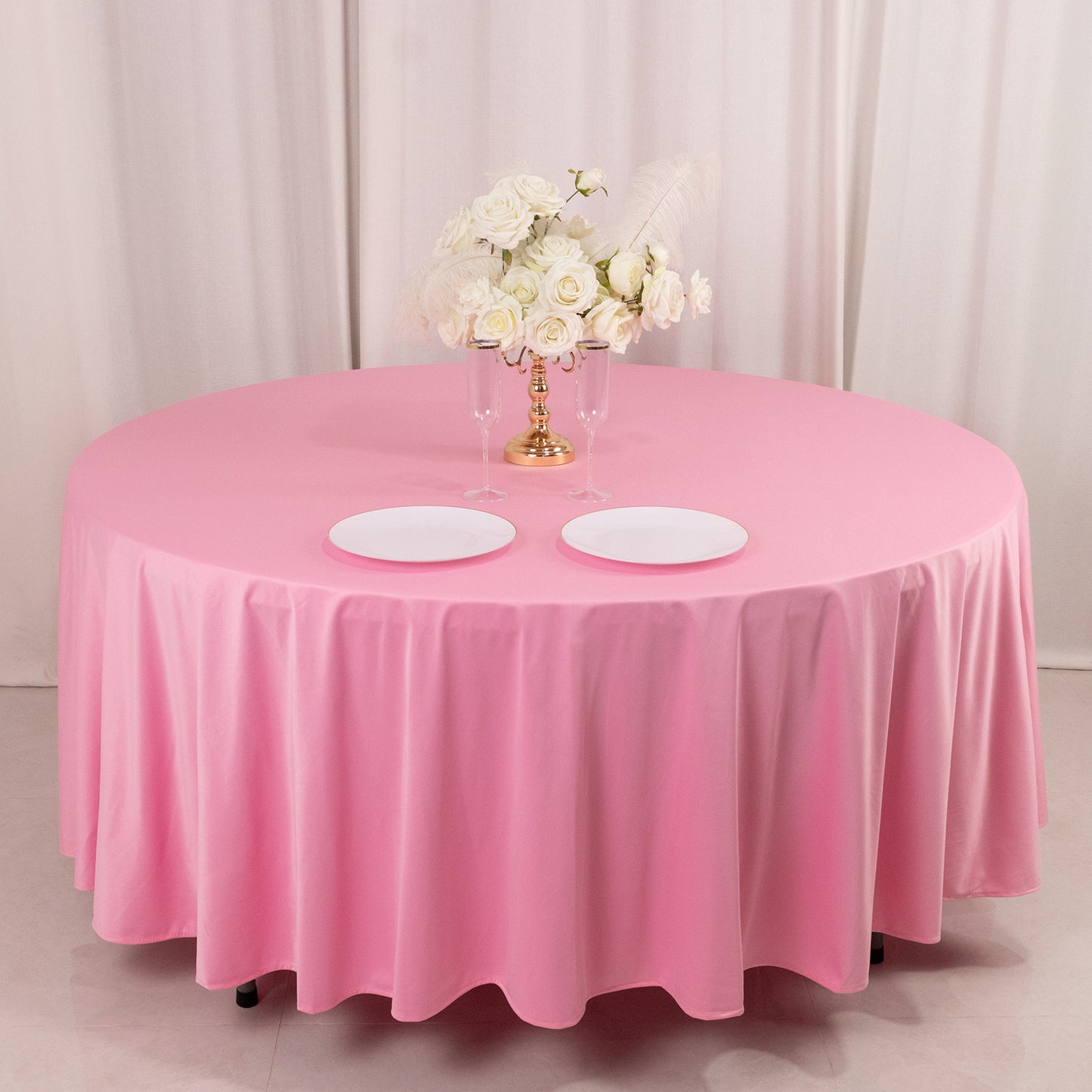 108" Pink Scuba Round Tablecloth, Wrinkle Free Polyester Tablecloth