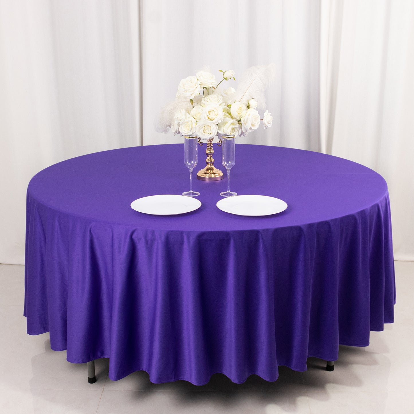 108" Purple Premium Scuba Round Tablecloth, Wrinkle Free Polyester Tablecloth