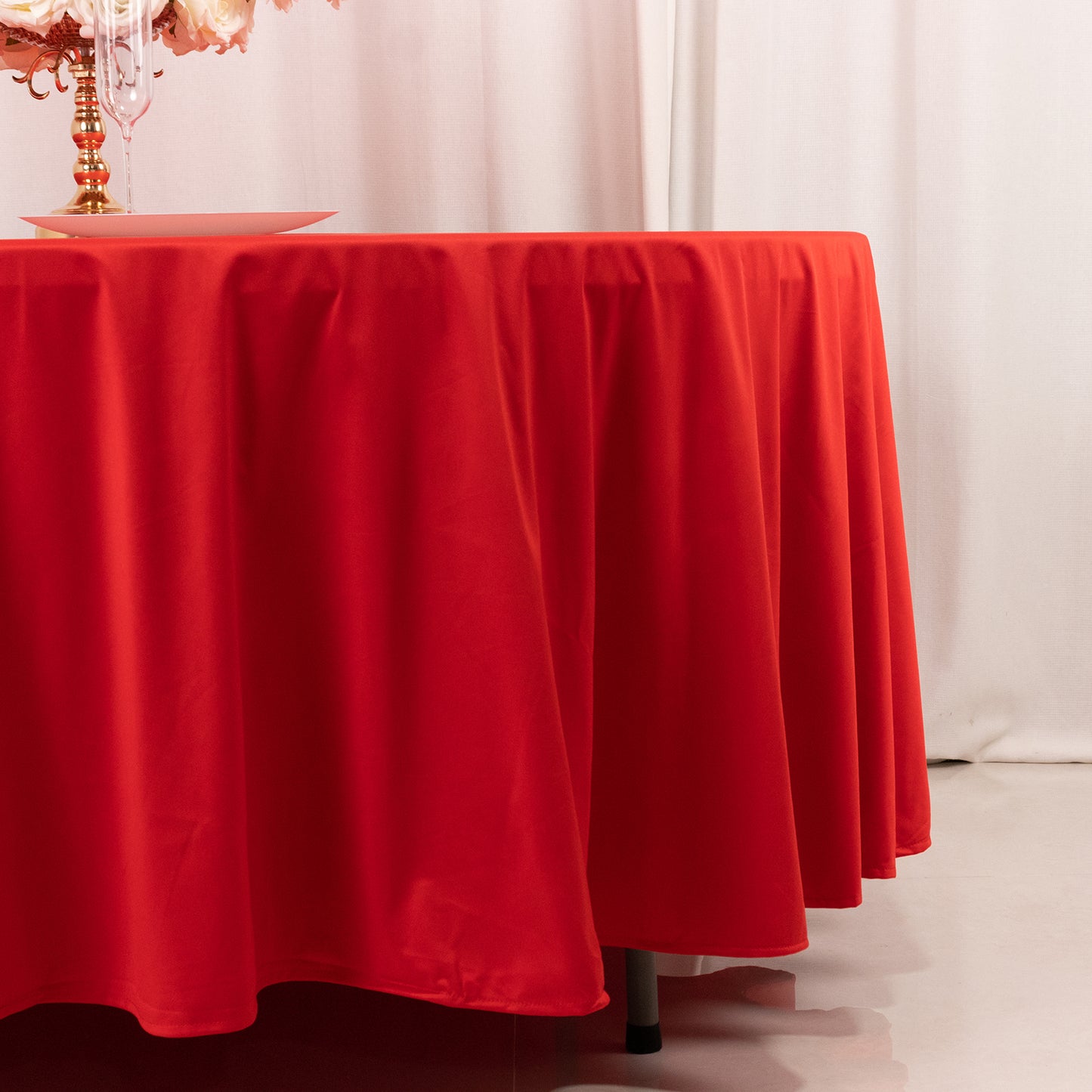 108" Red Premium Scuba Round Tablecloth, Wrinkle Free Polyester Tablecloth